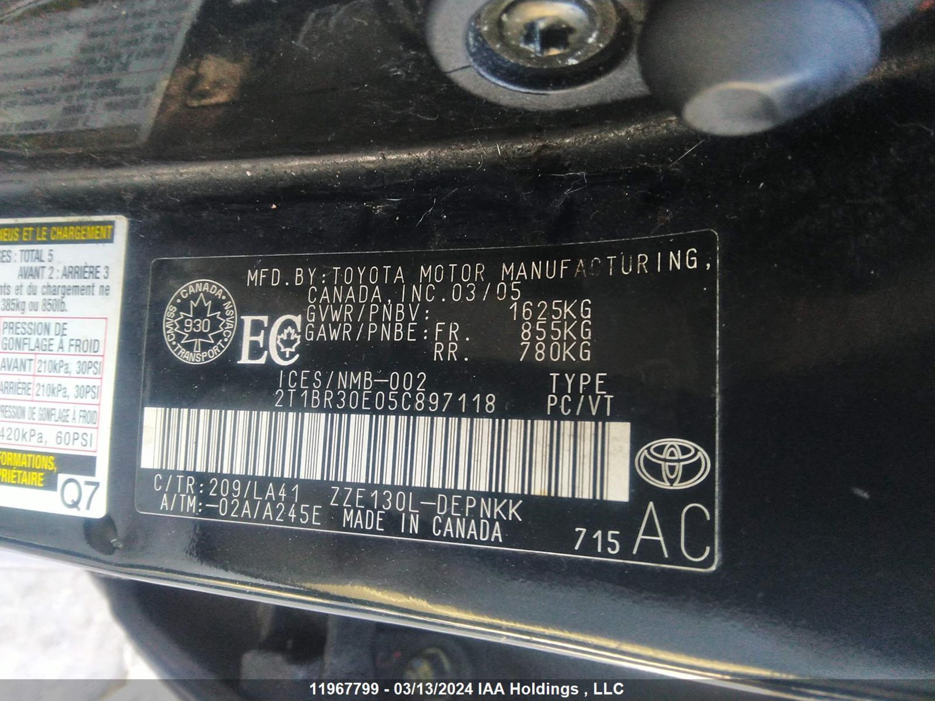 Photo 8 VIN: 2T1BR30E05C897118 - TOYOTA COROLLA 