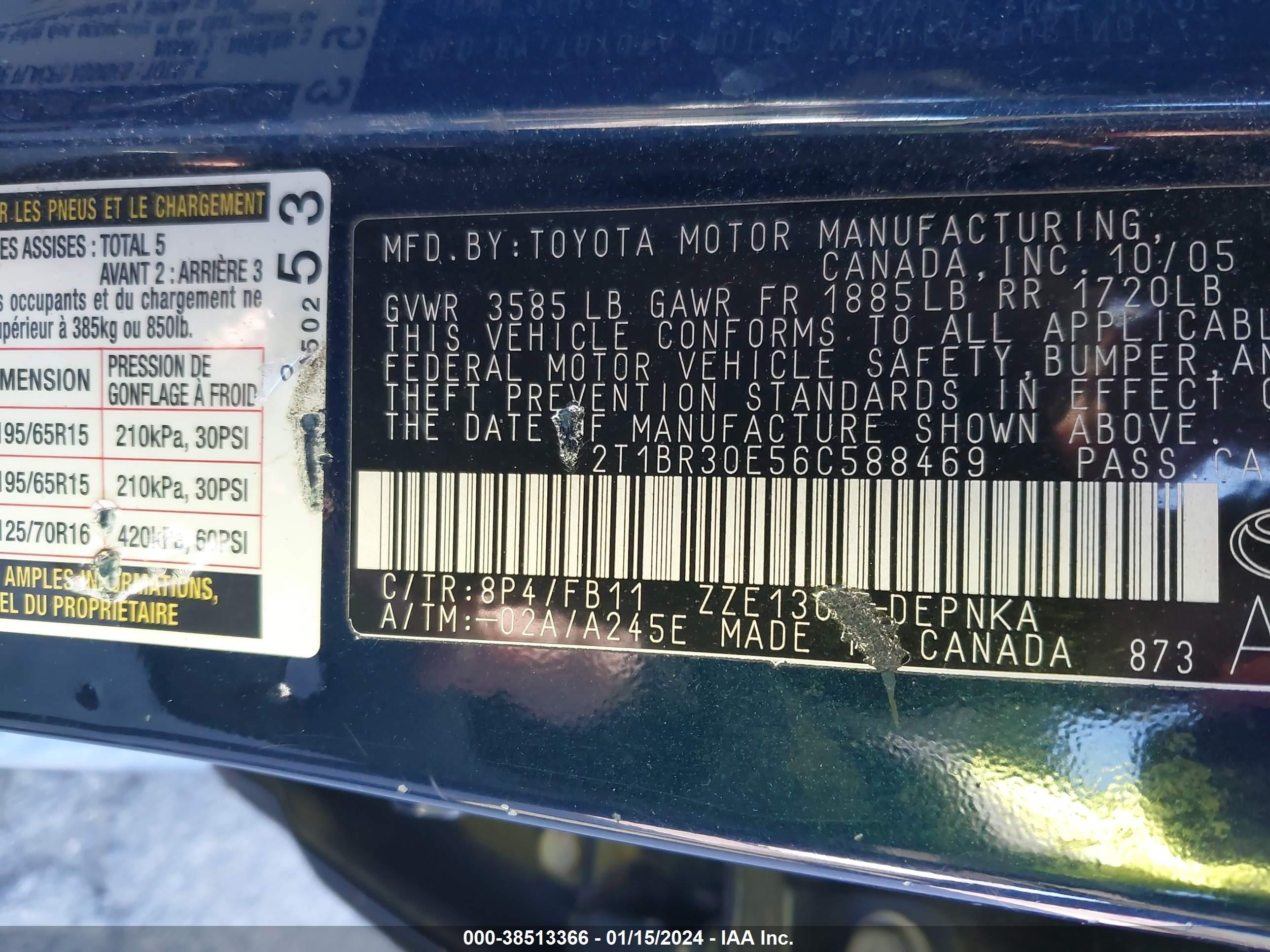 Photo 8 VIN: 2T1BR30E56C588469 - TOYOTA COROLLA 