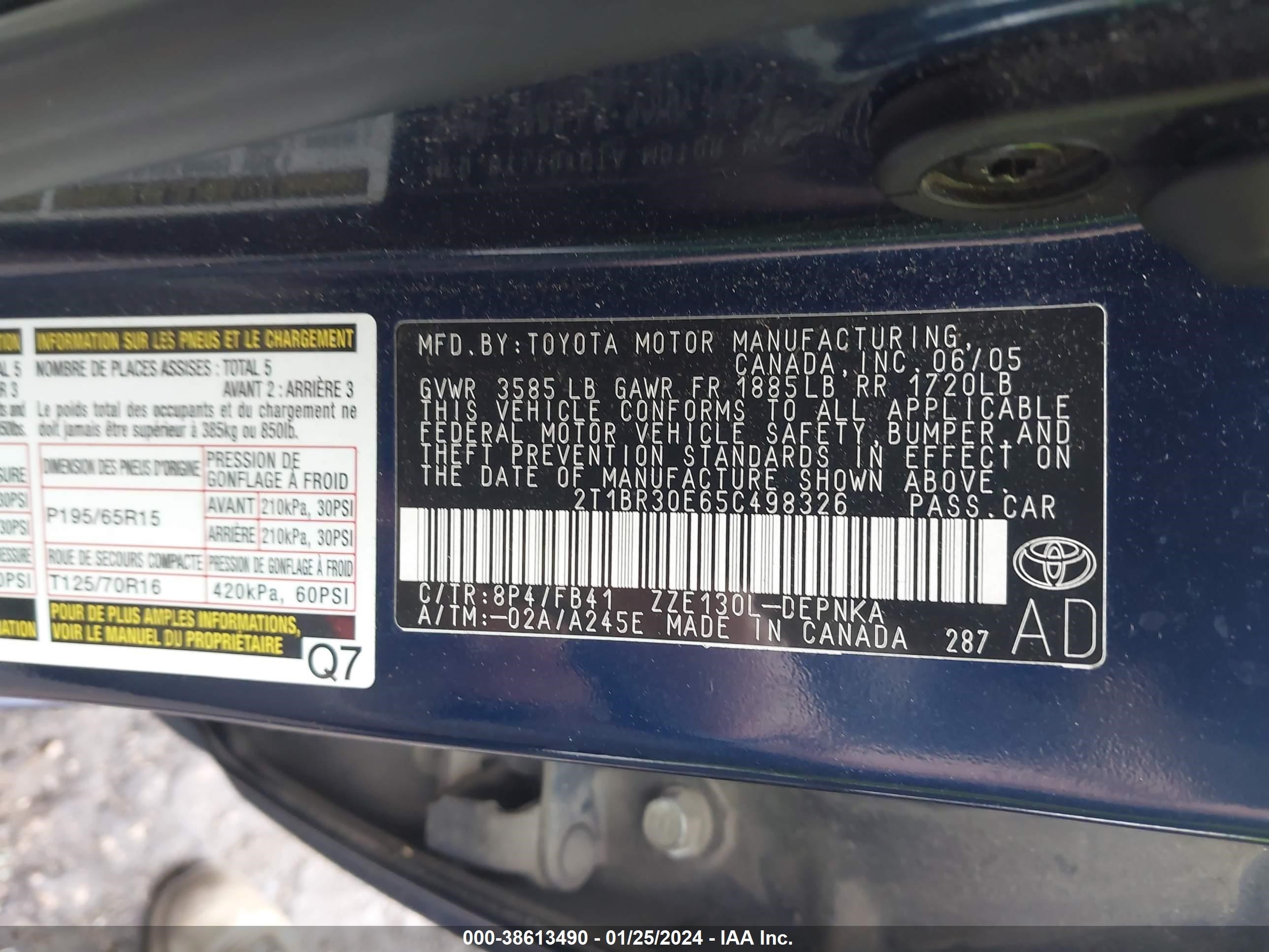 Photo 8 VIN: 2T1BR30E65C498326 - TOYOTA COROLLA 