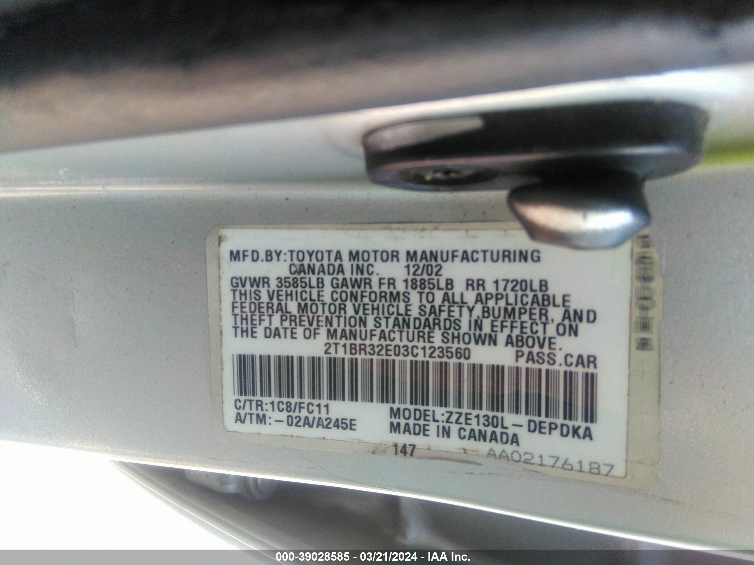 Photo 8 VIN: 2T1BR32E03C123560 - TOYOTA COROLLA 