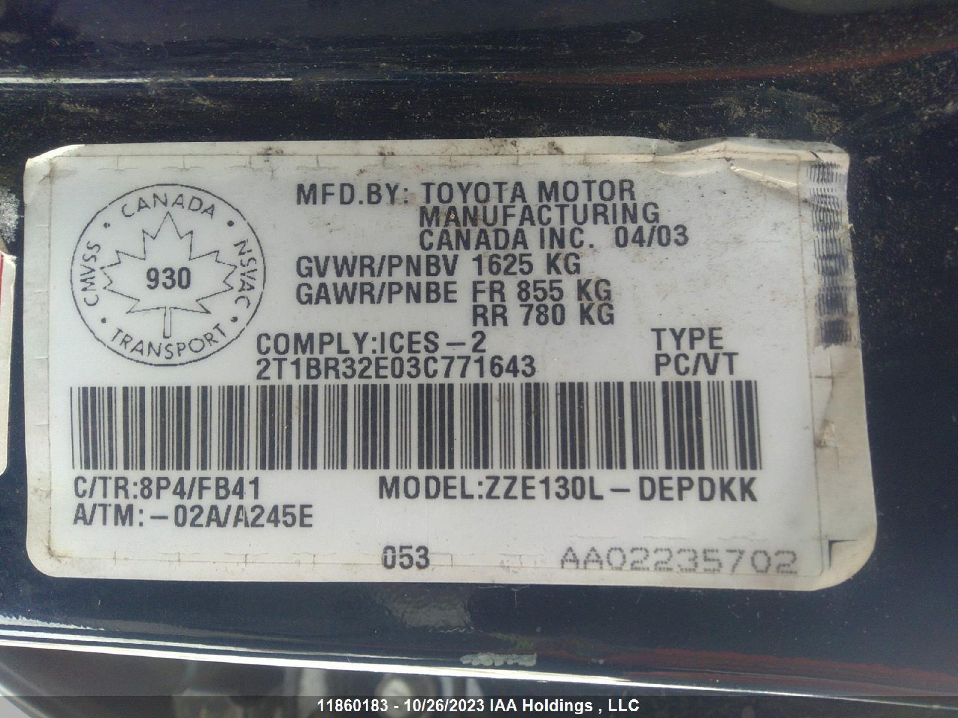 Photo 8 VIN: 2T1BR32E03C771643 - TOYOTA COROLLA 