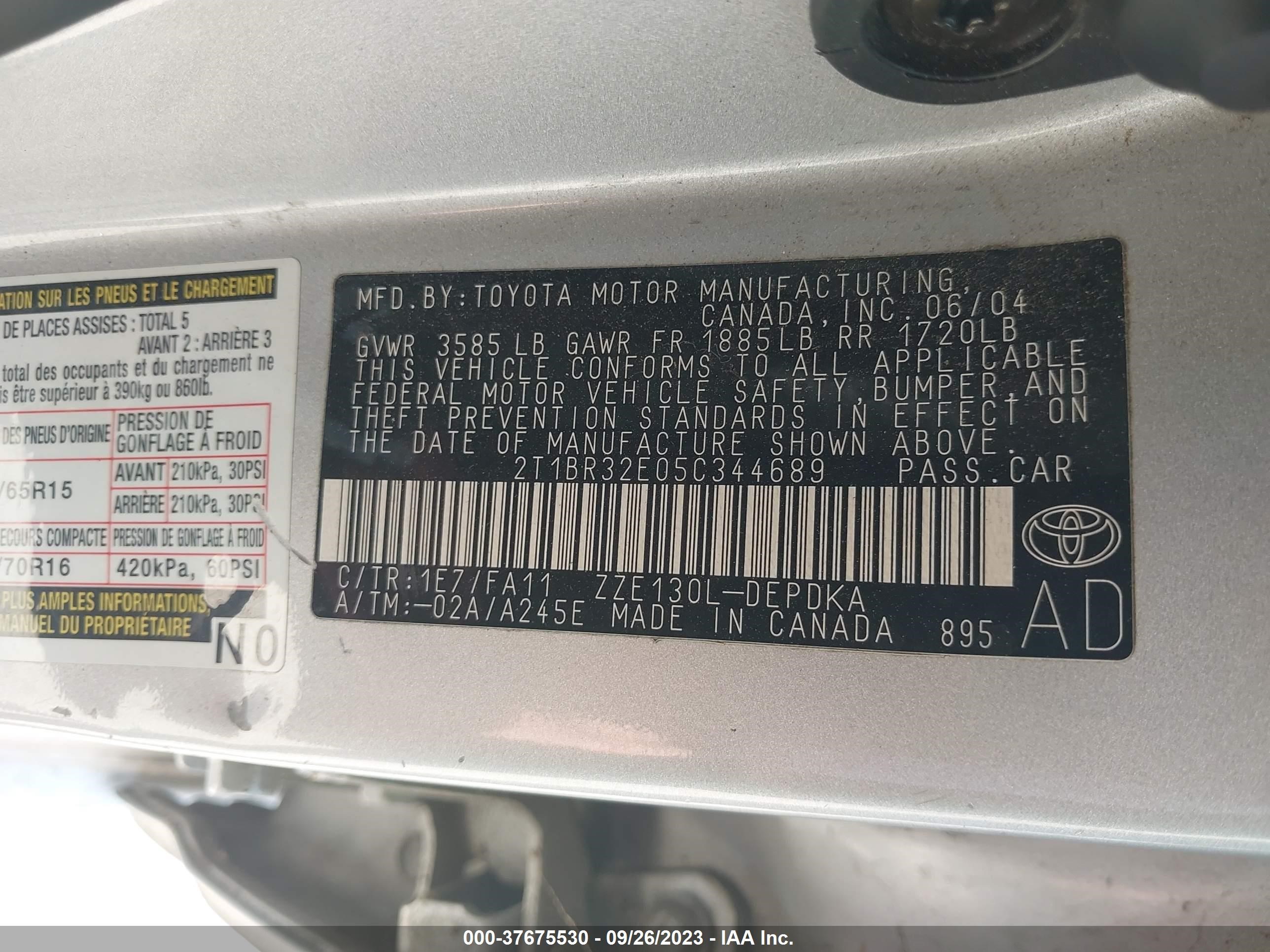 Photo 8 VIN: 2T1BR32E05C344689 - TOYOTA COROLLA 