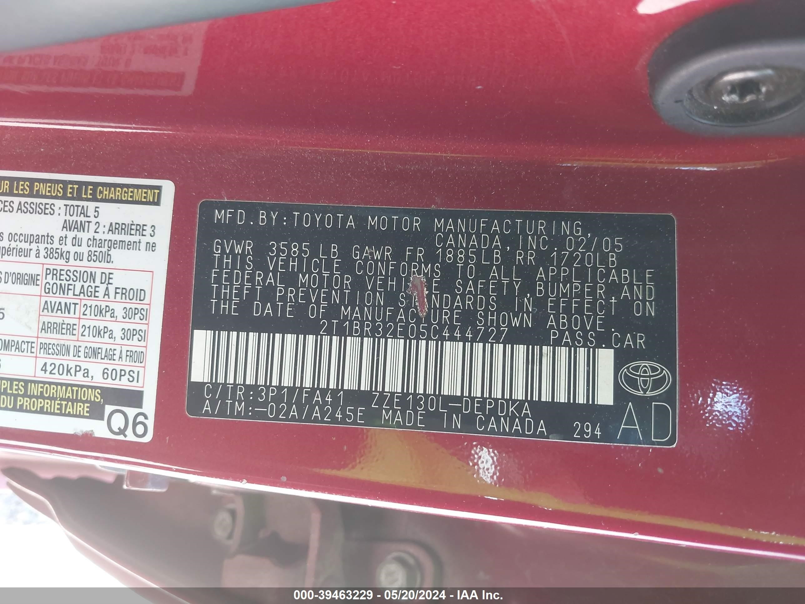 Photo 8 VIN: 2T1BR32E05C444727 - TOYOTA COROLLA 