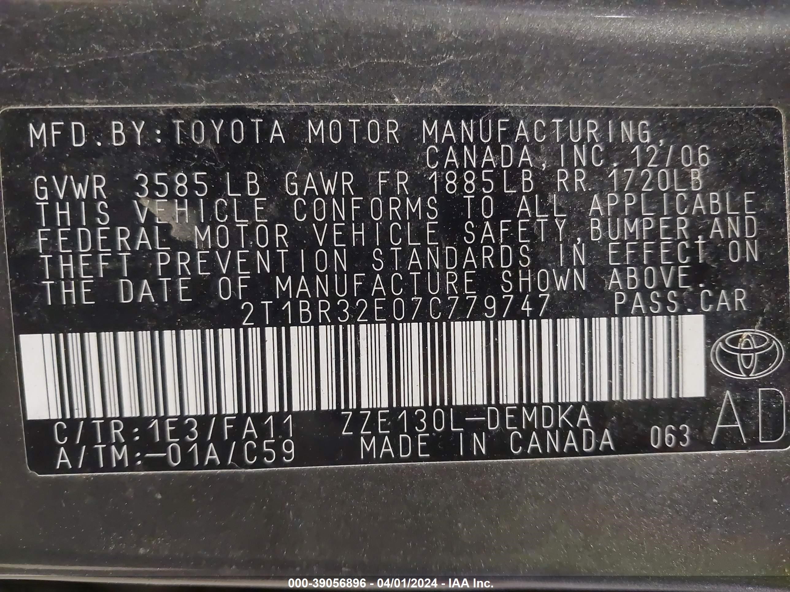 Photo 8 VIN: 2T1BR32E07C779747 - TOYOTA COROLLA 