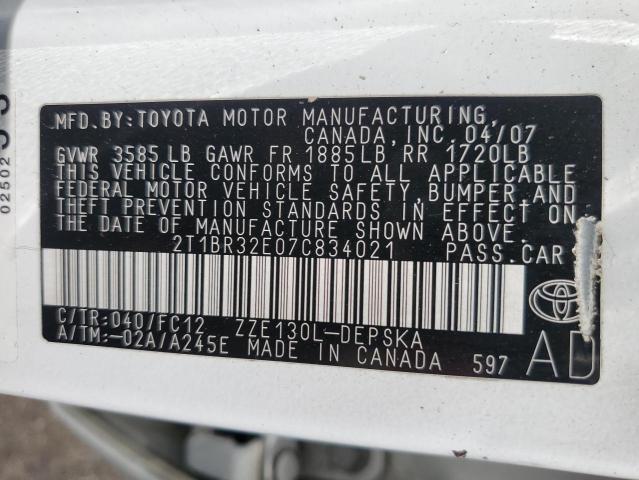 Photo 11 VIN: 2T1BR32E07C834021 - TOYOTA COROLLA CE 