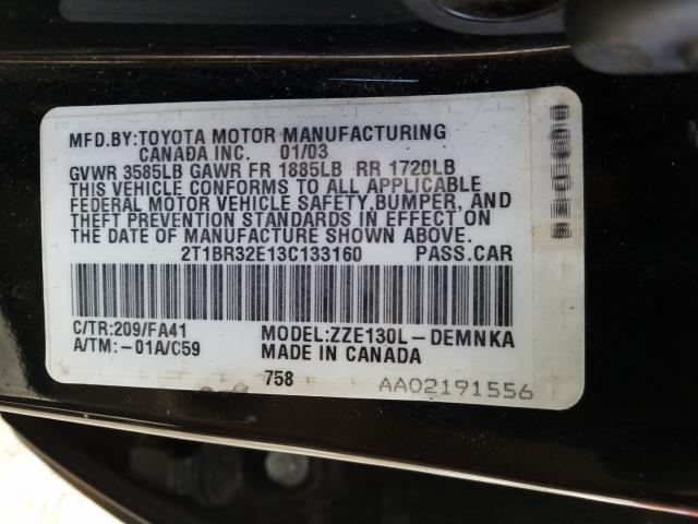 Photo 9 VIN: 2T1BR32E13C133160 - TOYOTA COROLLA S 