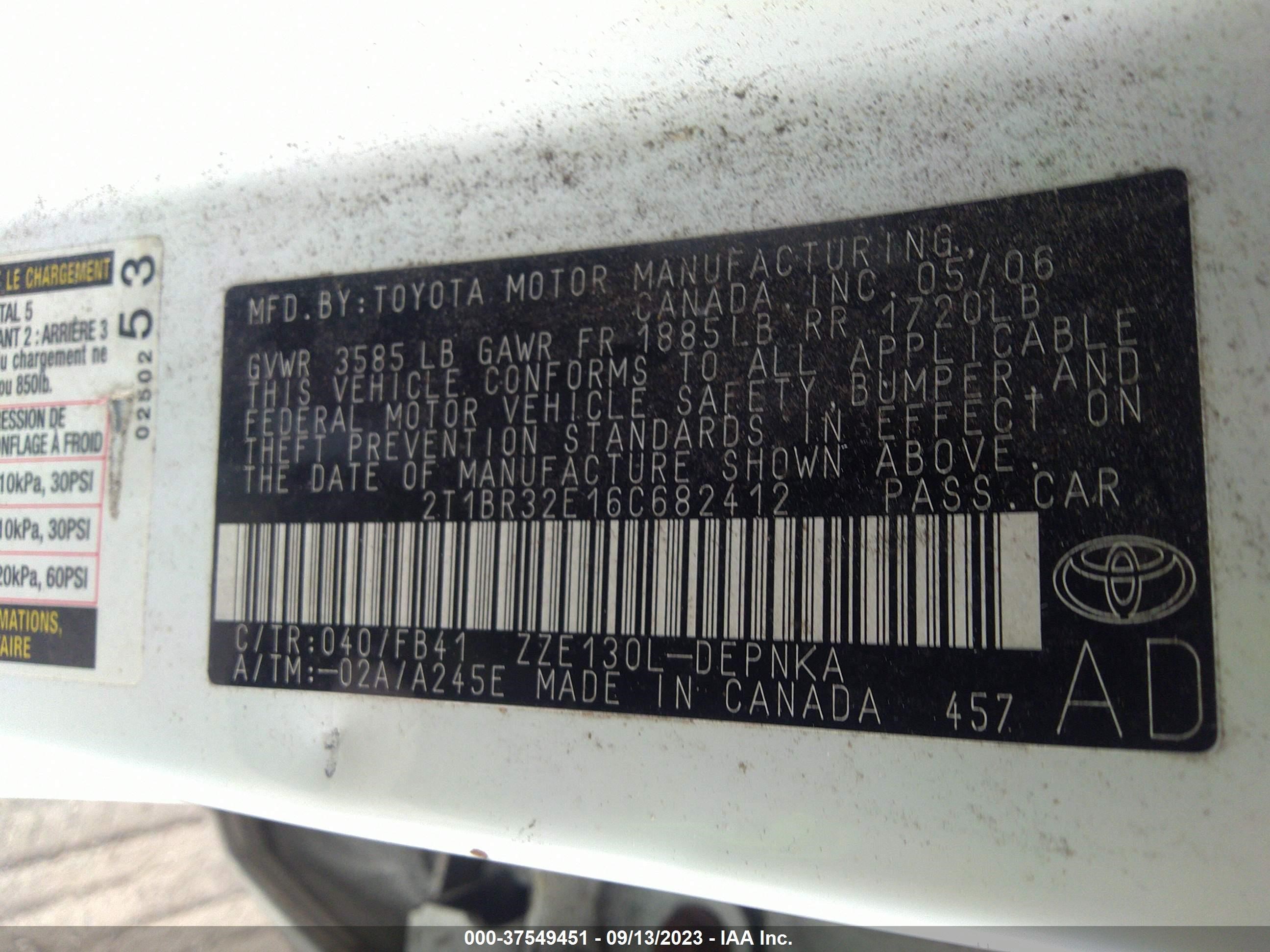 Photo 8 VIN: 2T1BR32E16C682412 - TOYOTA COROLLA 