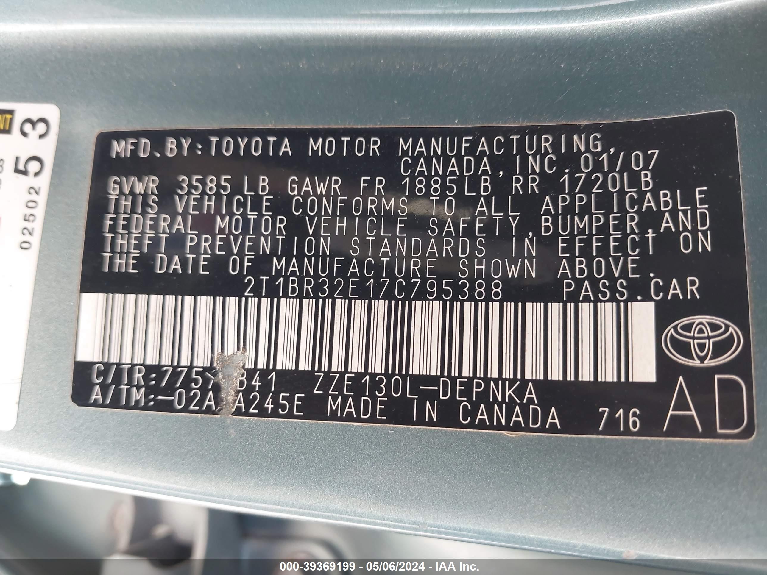 Photo 8 VIN: 2T1BR32E17C795388 - TOYOTA COROLLA 