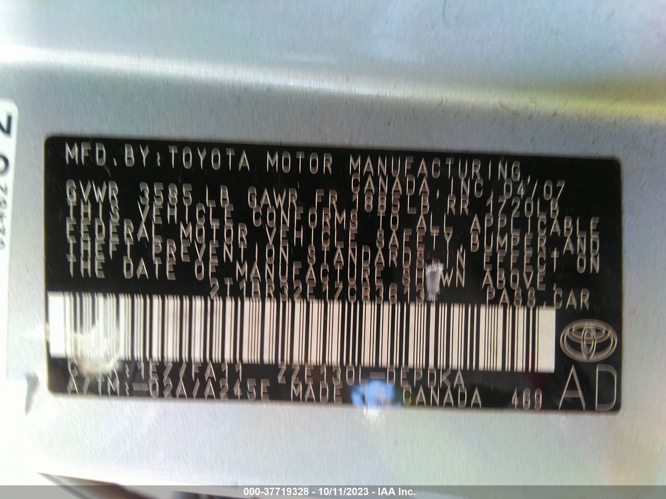 Photo 8 VIN: 2T1BR32E17C836134 - TOYOTA COROLLA 