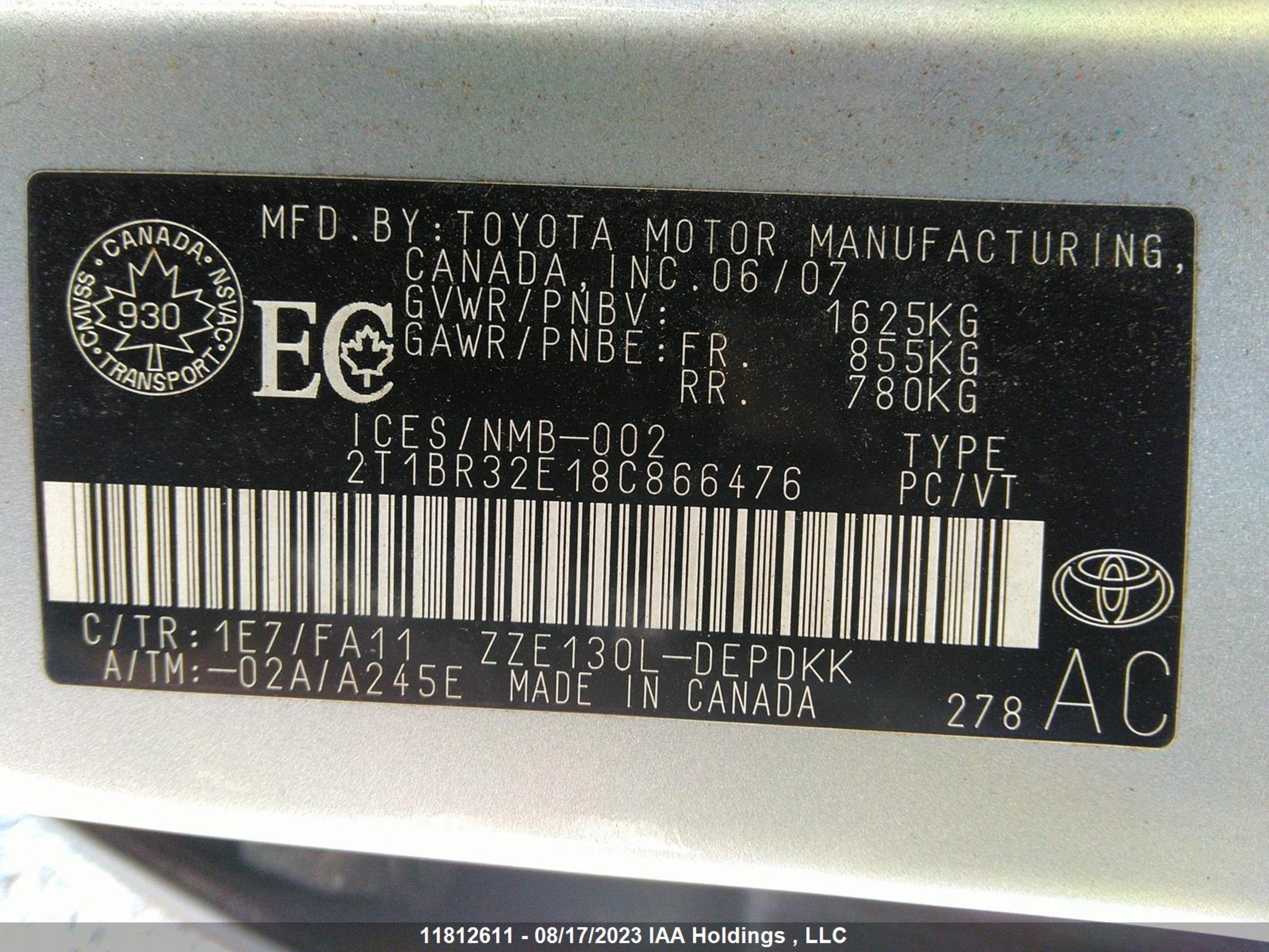 Photo 8 VIN: 2T1BR32E18C866476 - TOYOTA COROLLA 