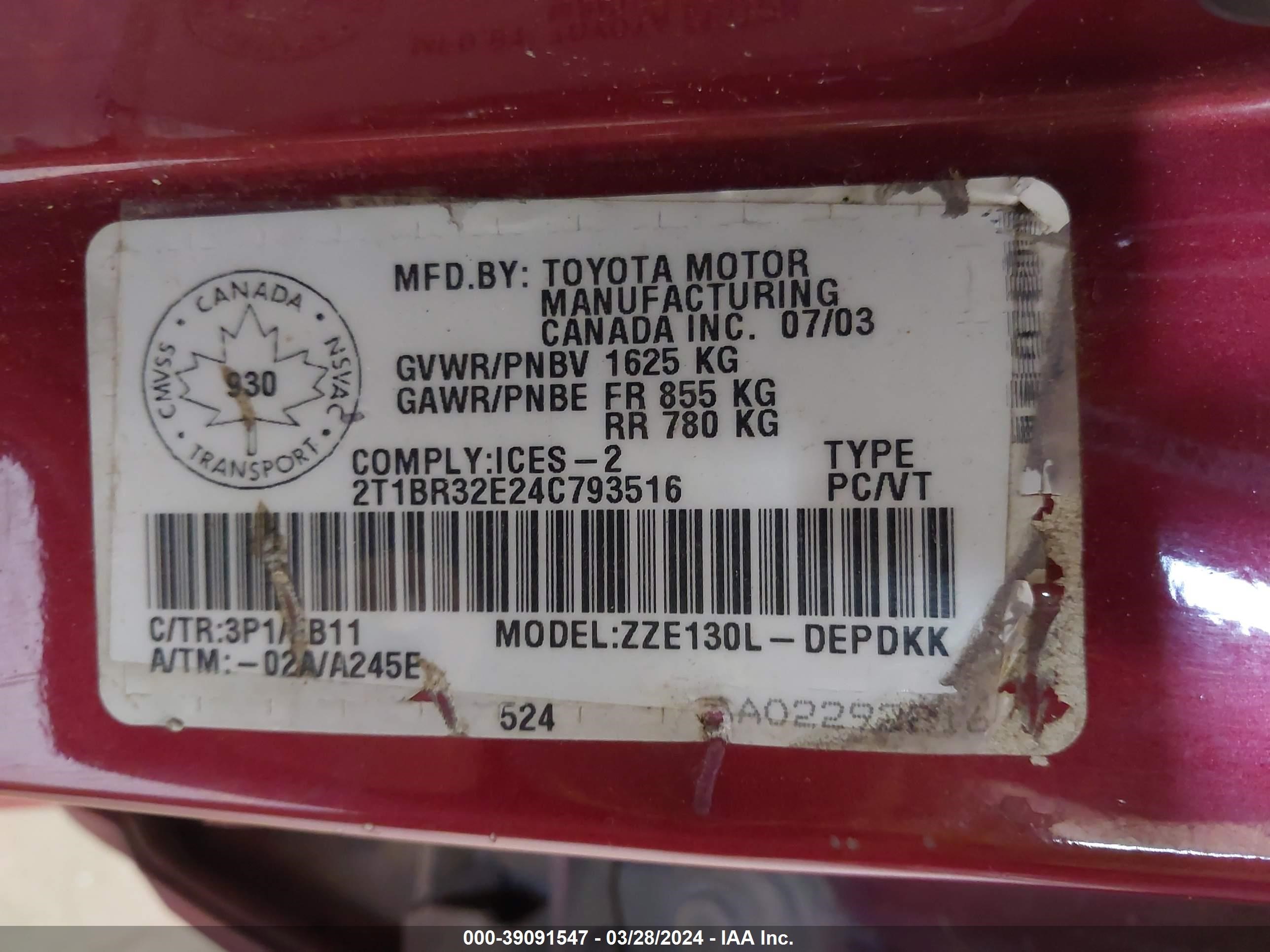 Photo 8 VIN: 2T1BR32E24C793516 - TOYOTA COROLLA 