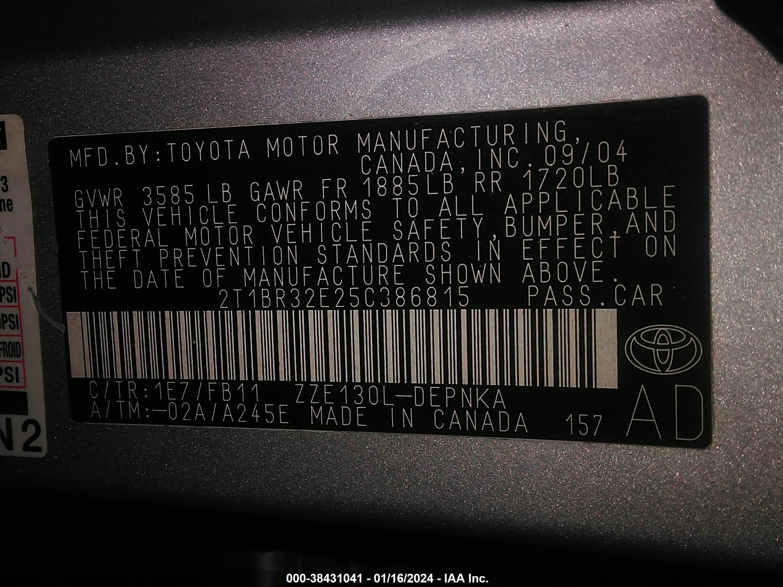 Photo 8 VIN: 2T1BR32E25C386815 - TOYOTA COROLLA 