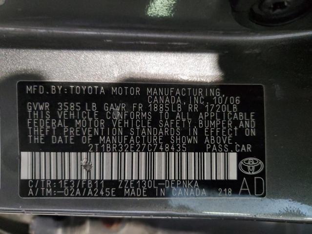 Photo 11 VIN: 2T1BR32E27C748435 - TOYOTA COROLLA CE 