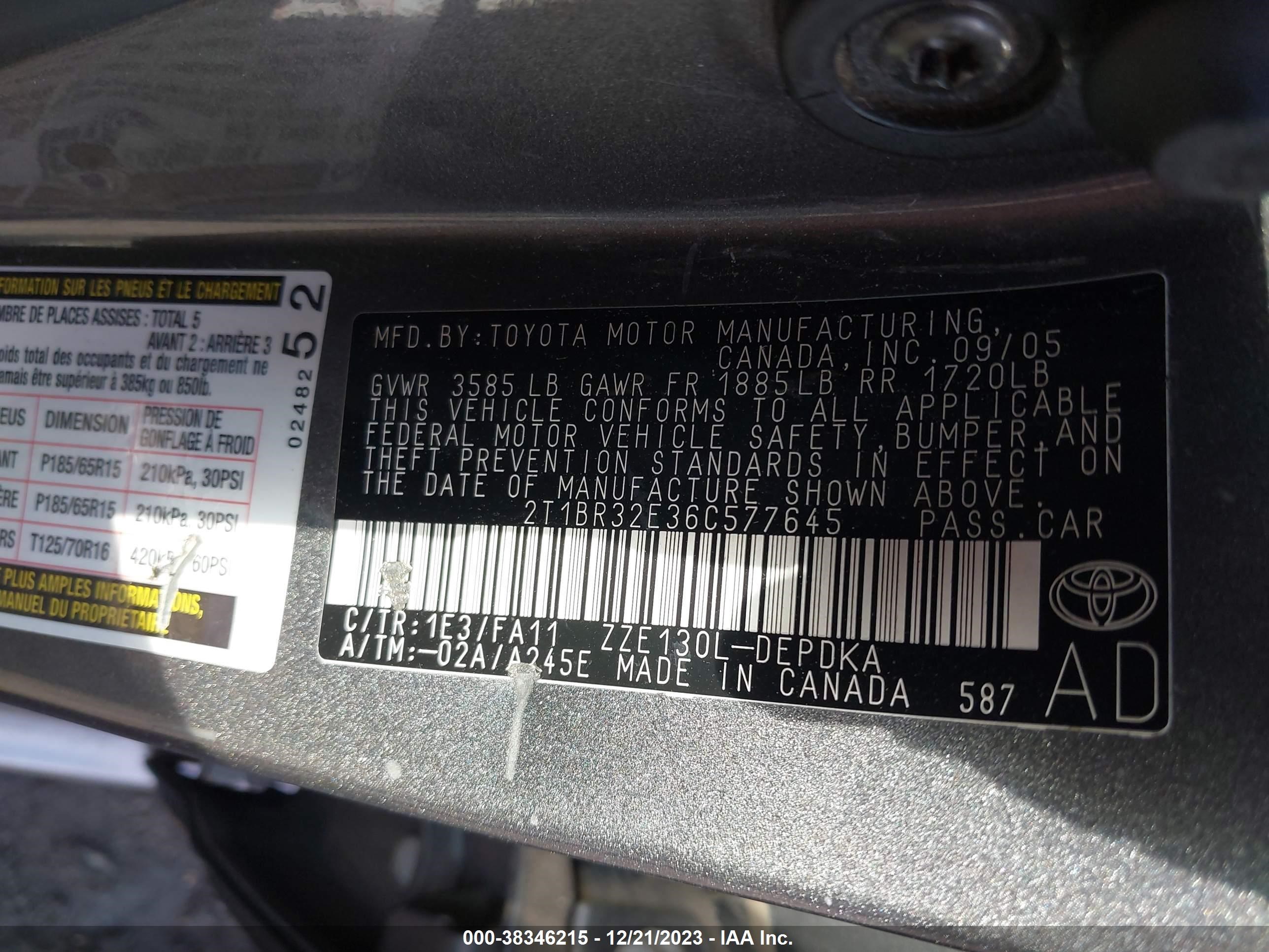 Photo 8 VIN: 2T1BR32E36C577645 - TOYOTA COROLLA 