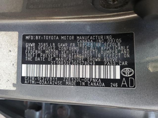 Photo 12 VIN: 2T1BR32E36C578049 - TOYOTA COROLLA CE 