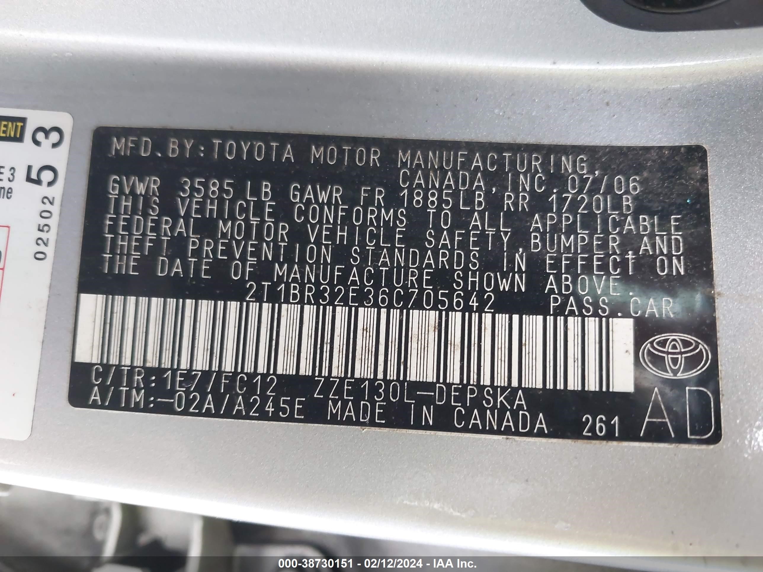 Photo 8 VIN: 2T1BR32E36C705642 - TOYOTA COROLLA 