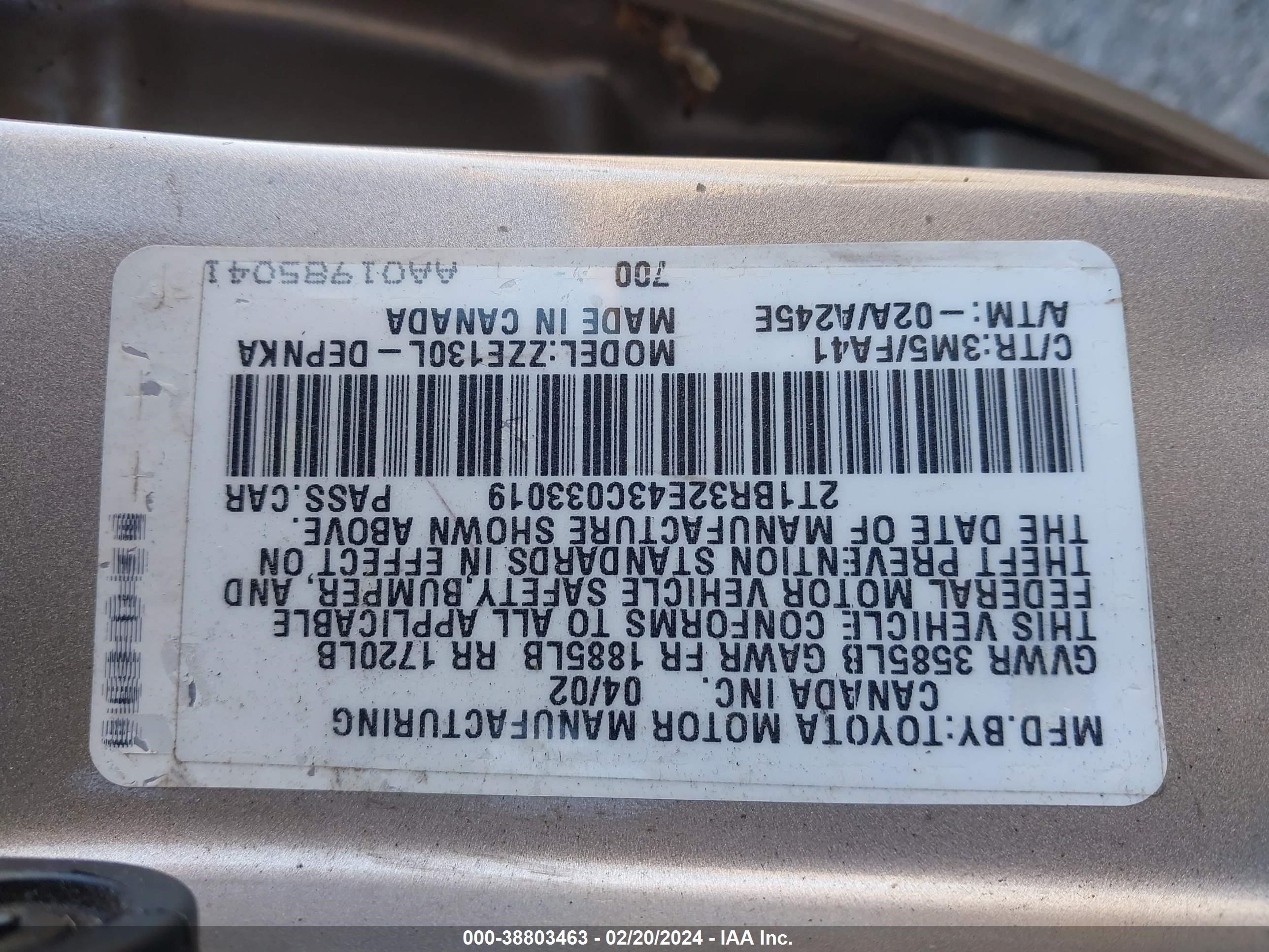 Photo 8 VIN: 2T1BR32E43C033019 - TOYOTA COROLLA 