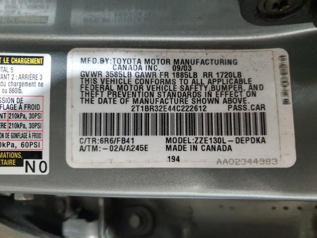 Photo 11 VIN: 2T1BR32E44C222612 - TOYOTA COROLLA CE 