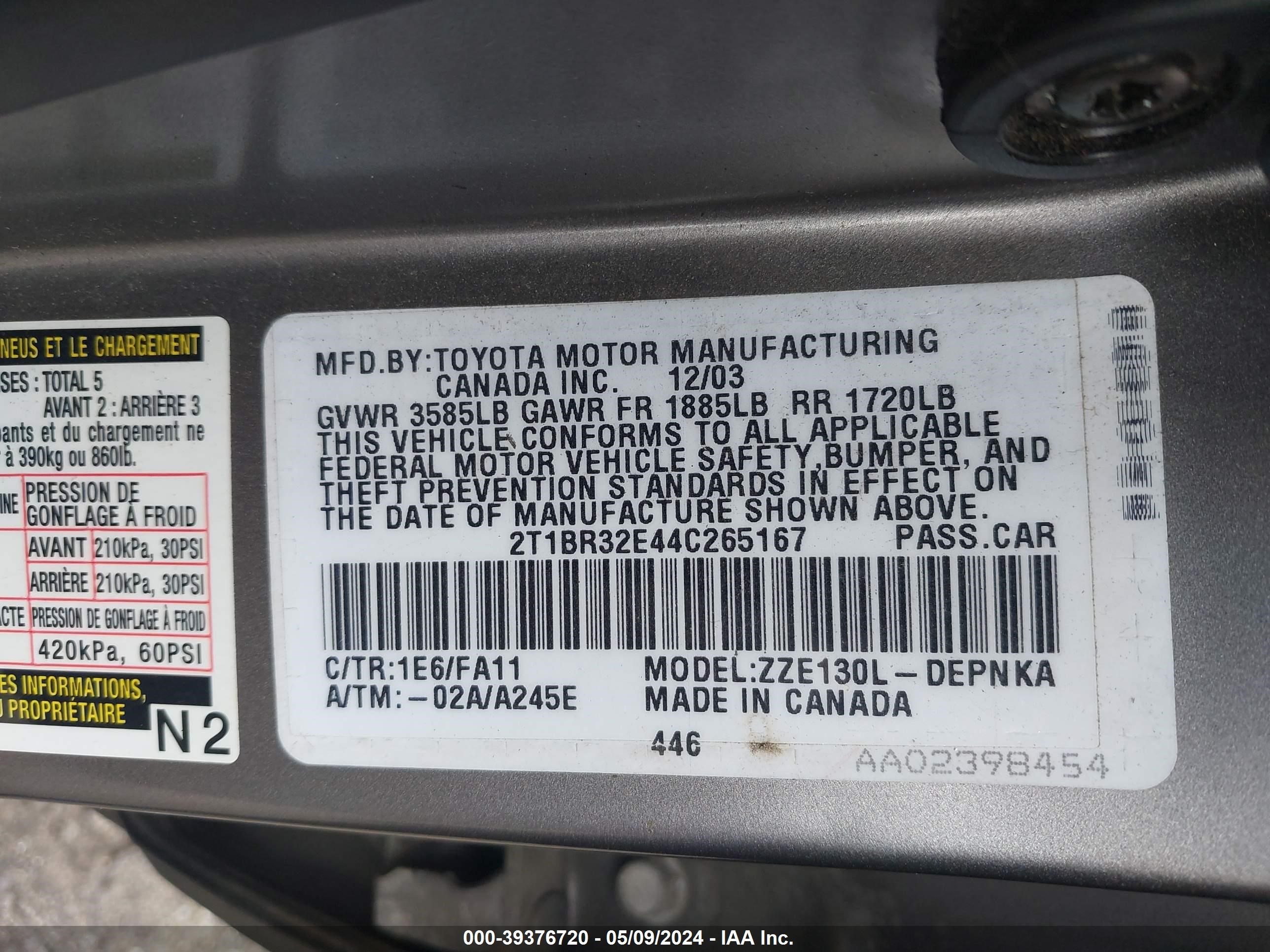 Photo 8 VIN: 2T1BR32E44C265167 - TOYOTA COROLLA 