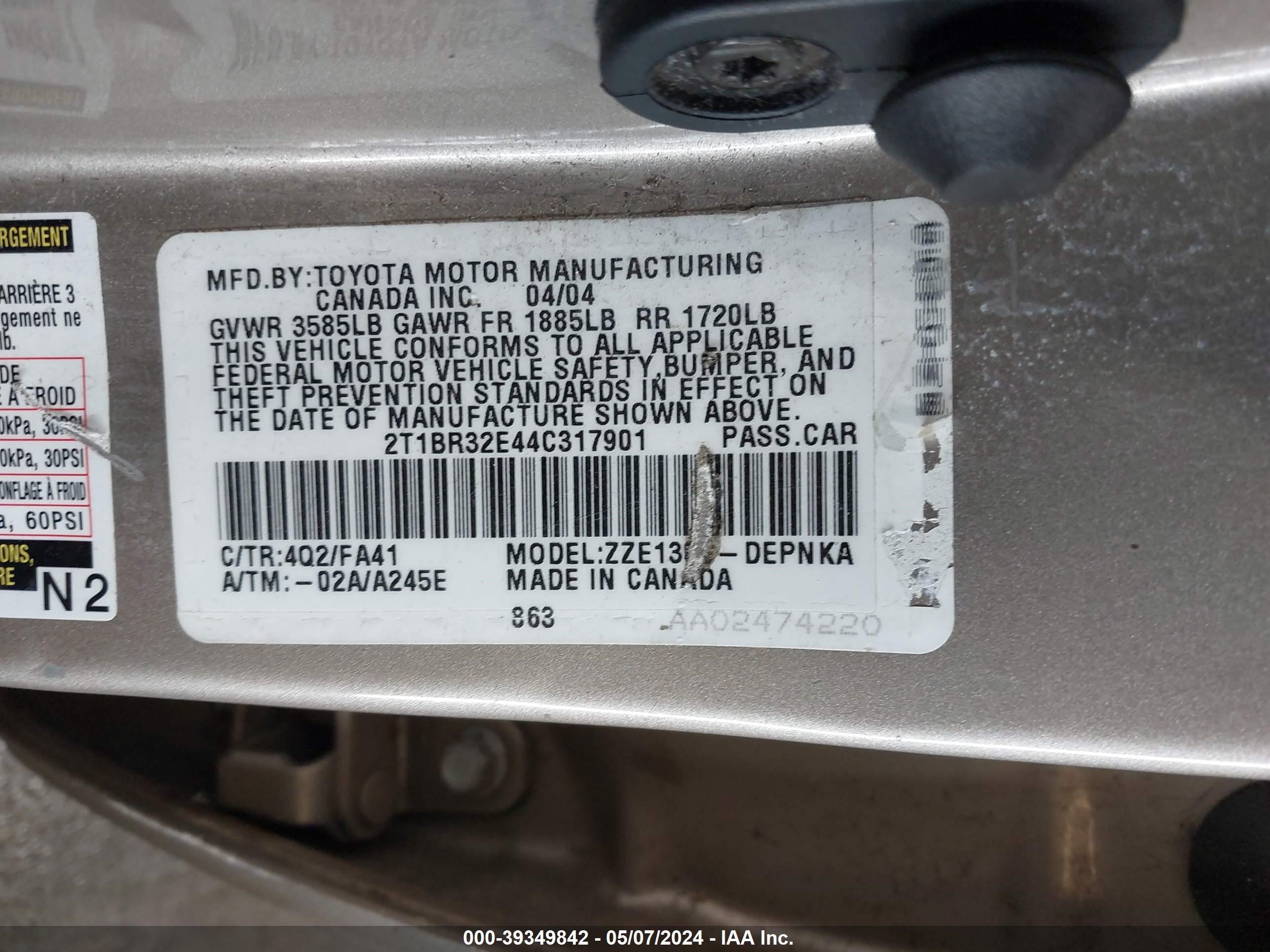 Photo 8 VIN: 2T1BR32E44C317901 - TOYOTA COROLLA 