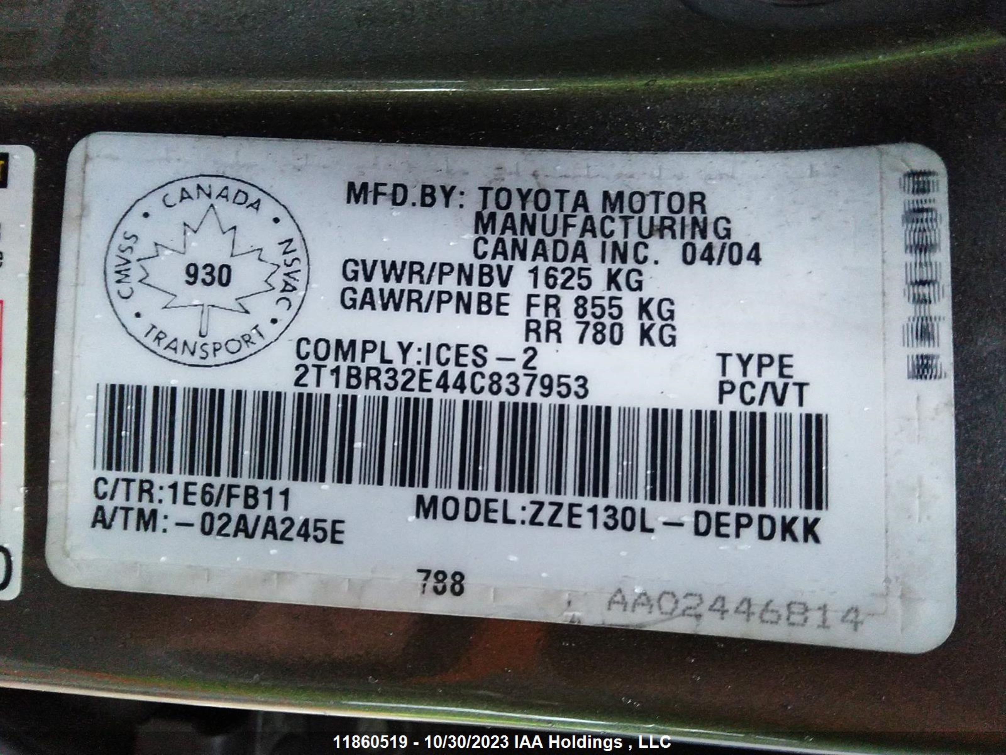 Photo 8 VIN: 2T1BR32E44C837953 - TOYOTA COROLLA 