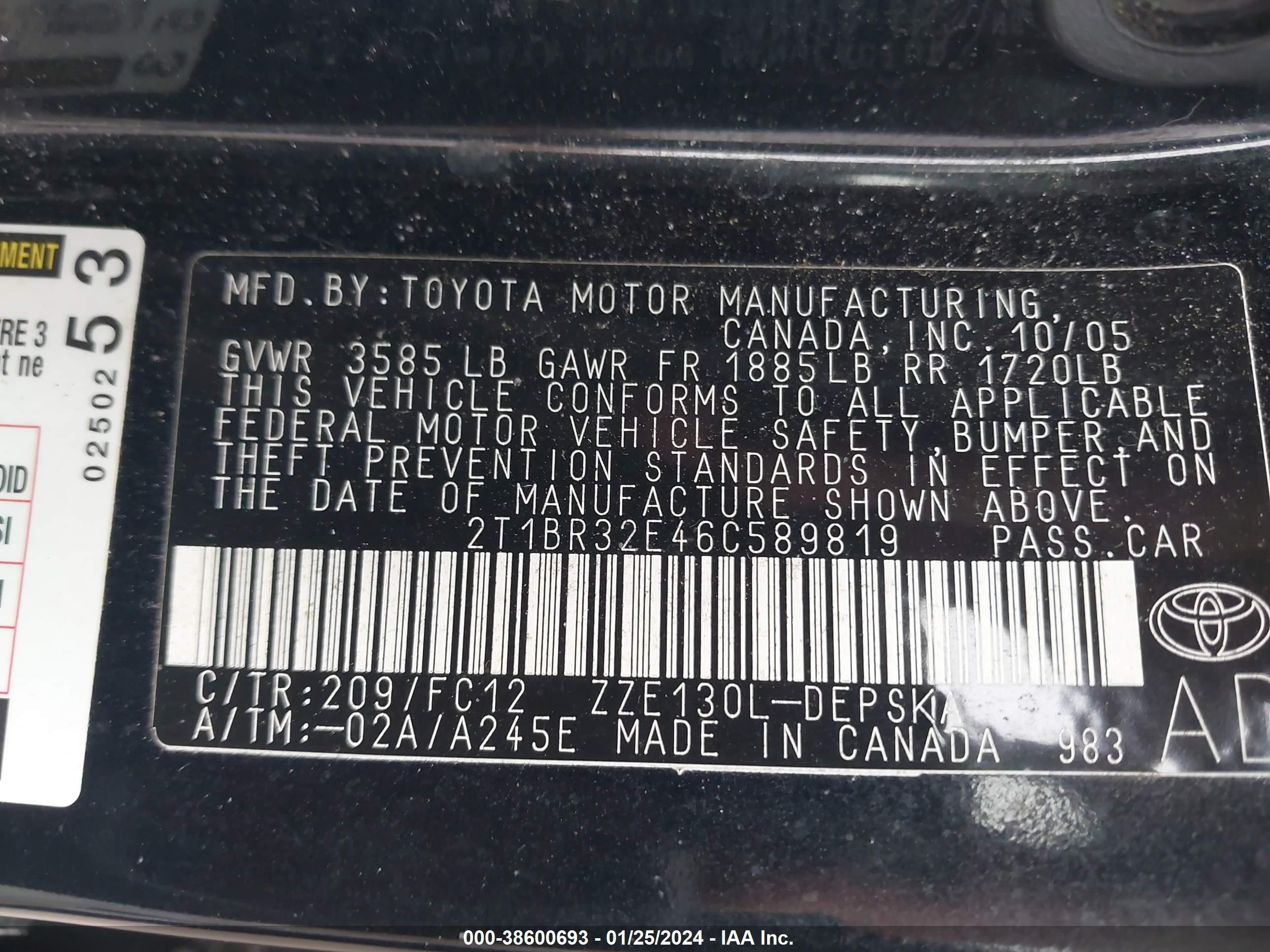 Photo 8 VIN: 2T1BR32E46C589819 - TOYOTA COROLLA 