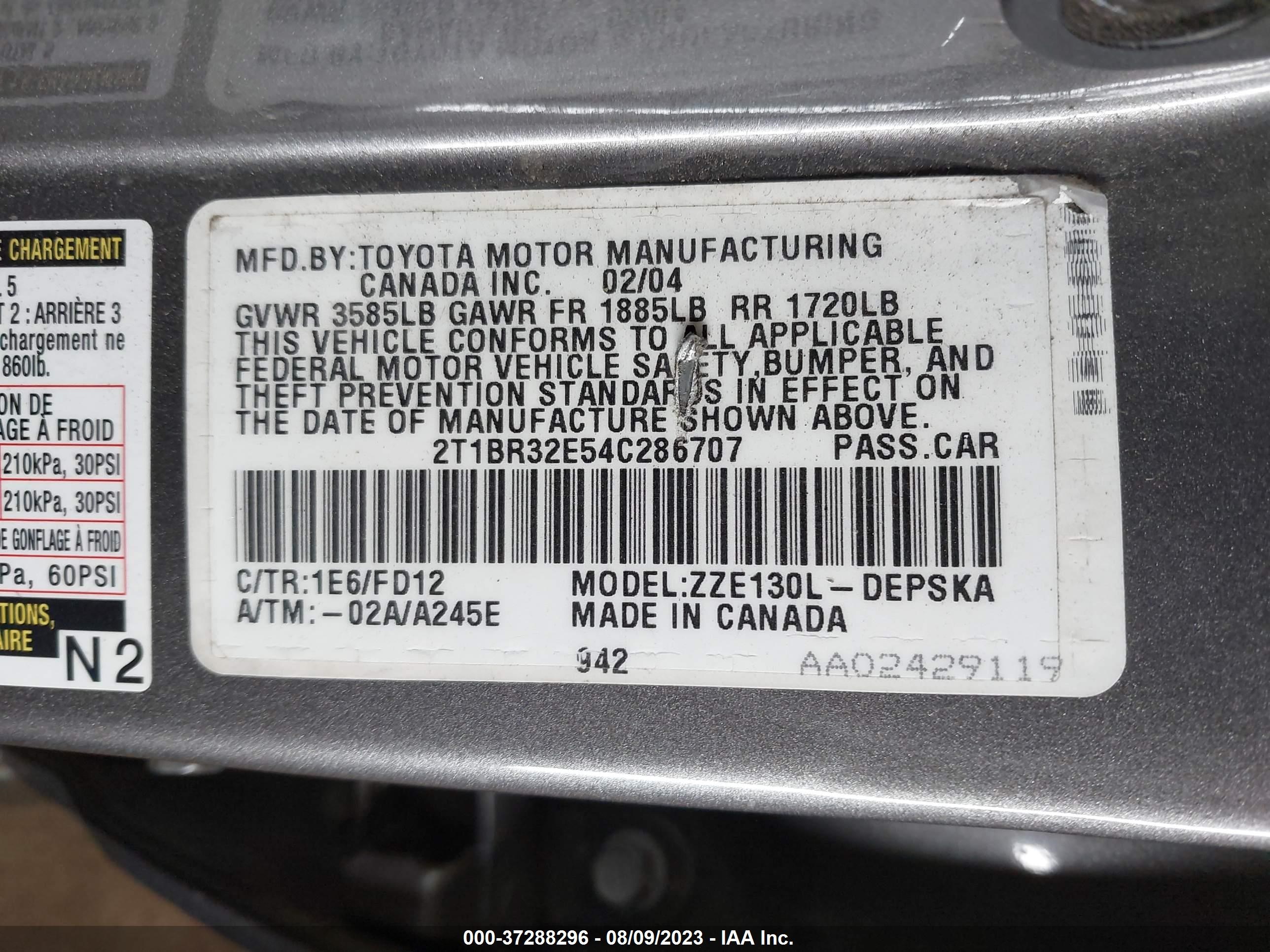 Photo 8 VIN: 2T1BR32E54C286707 - TOYOTA COROLLA 