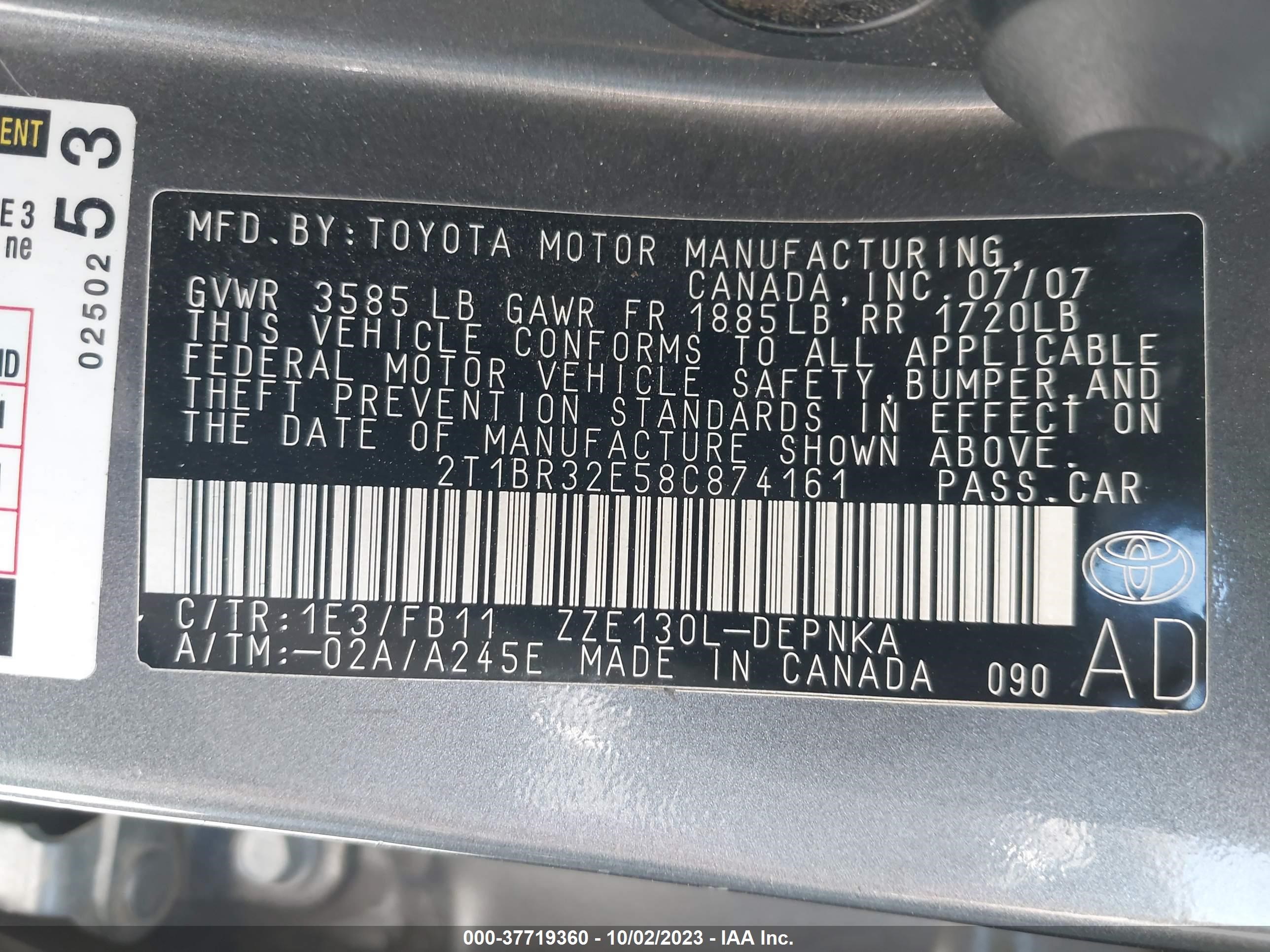 Photo 8 VIN: 2T1BR32E58C874161 - TOYOTA COROLLA 