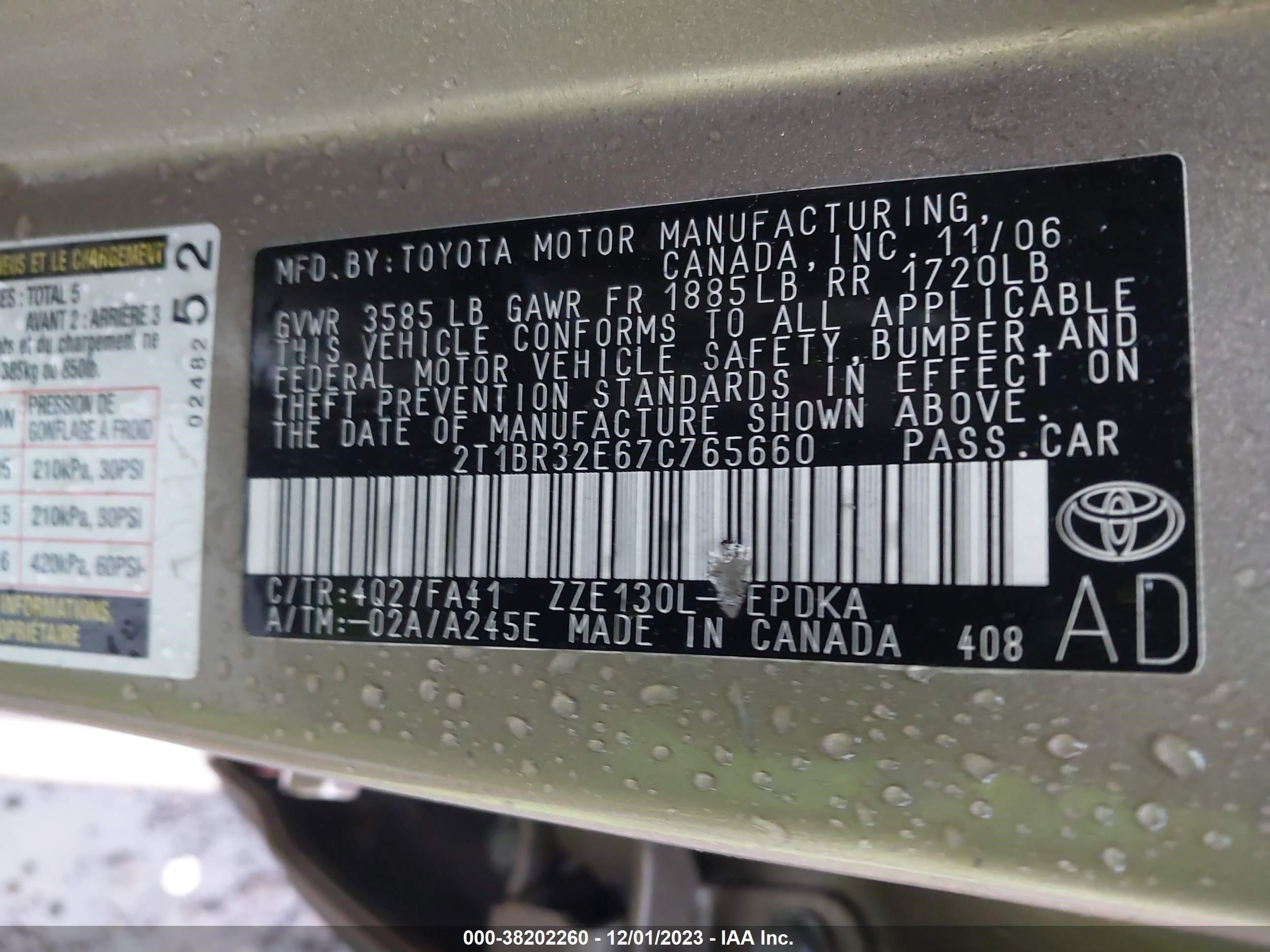 Photo 8 VIN: 2T1BR32E67C765660 - TOYOTA COROLLA 