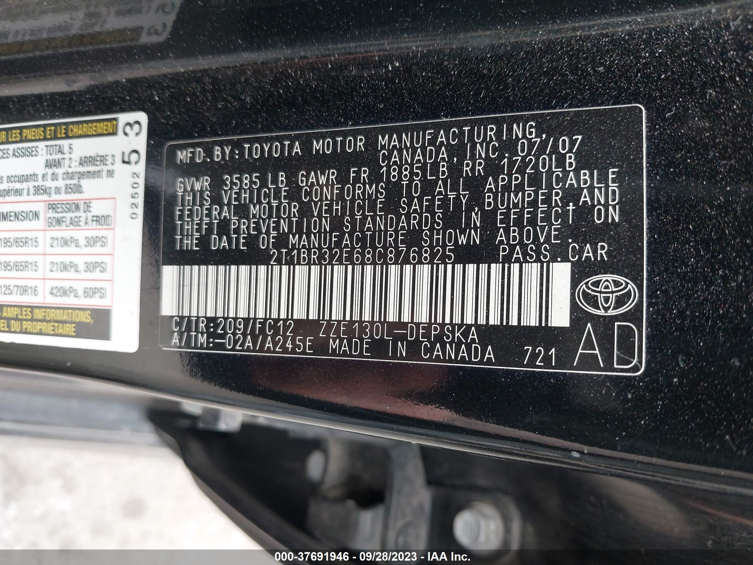 Photo 8 VIN: 2T1BR32E68C876825 - TOYOTA COROLLA 