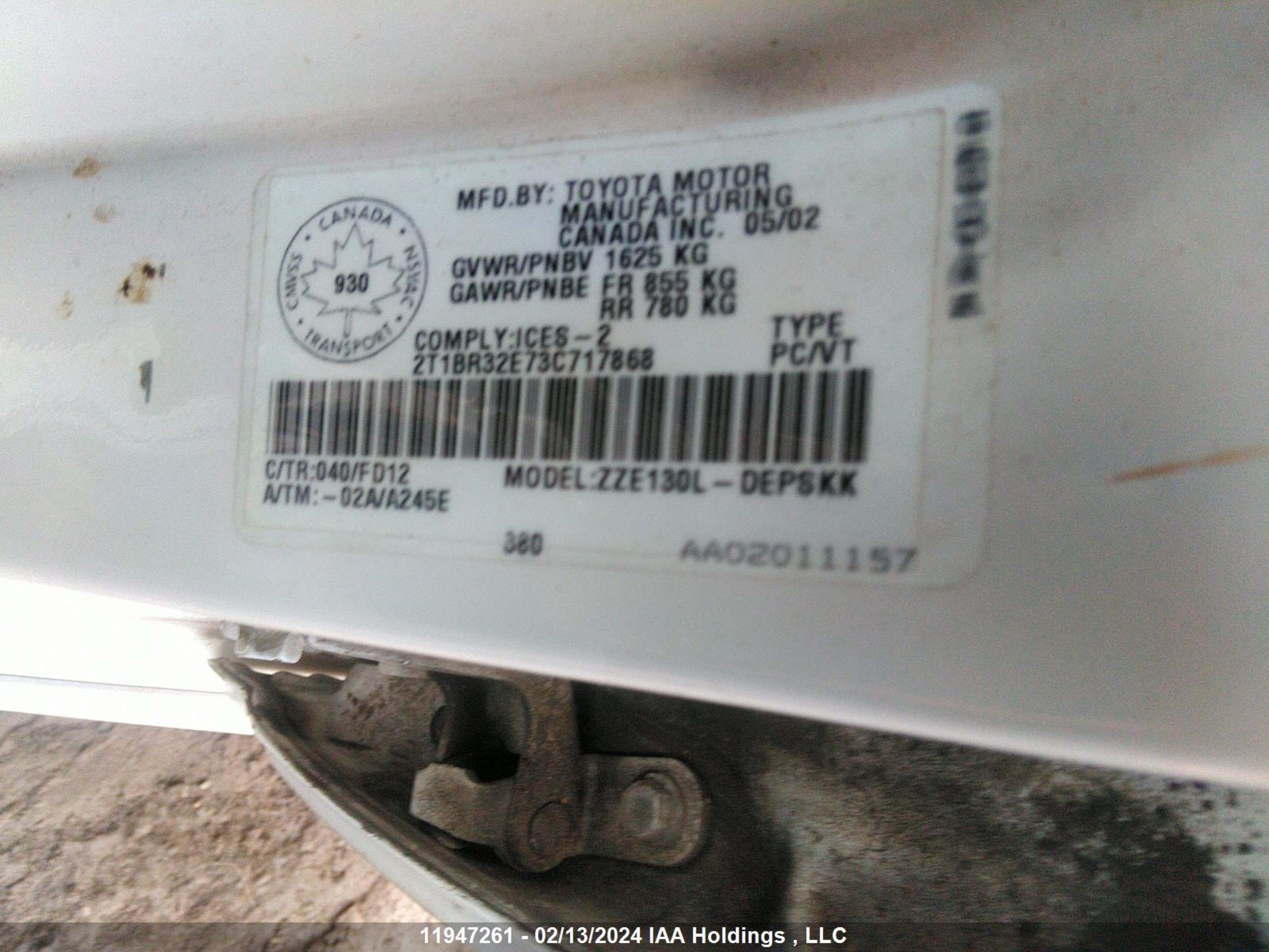 Photo 8 VIN: 2T1BR32E73C717868 - TOYOTA COROLLA 