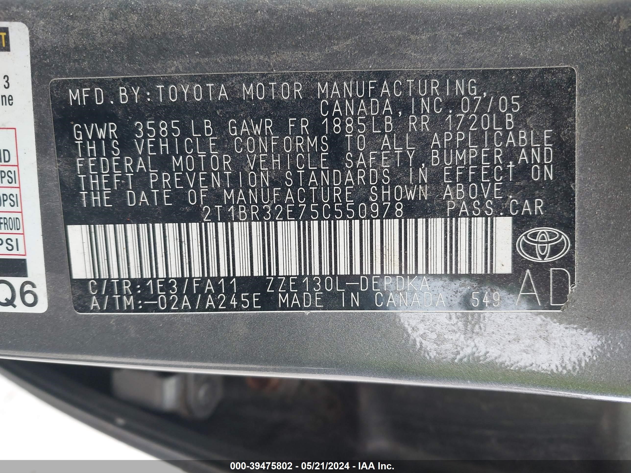 Photo 8 VIN: 2T1BR32E75C550978 - TOYOTA COROLLA 