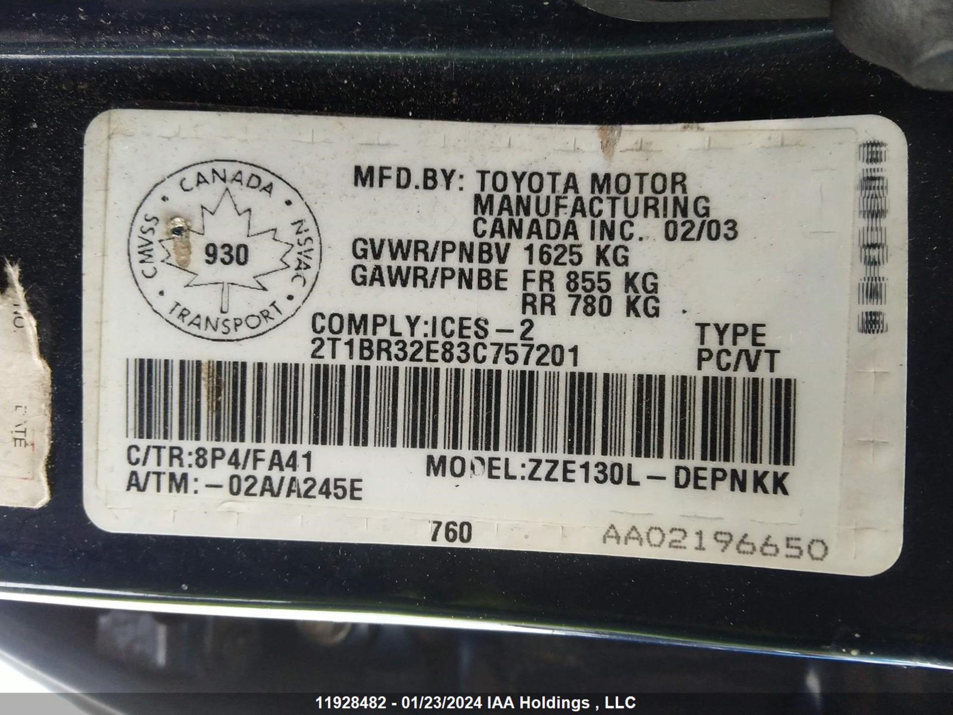 Photo 8 VIN: 2T1BR32E83C757201 - TOYOTA COROLLA 