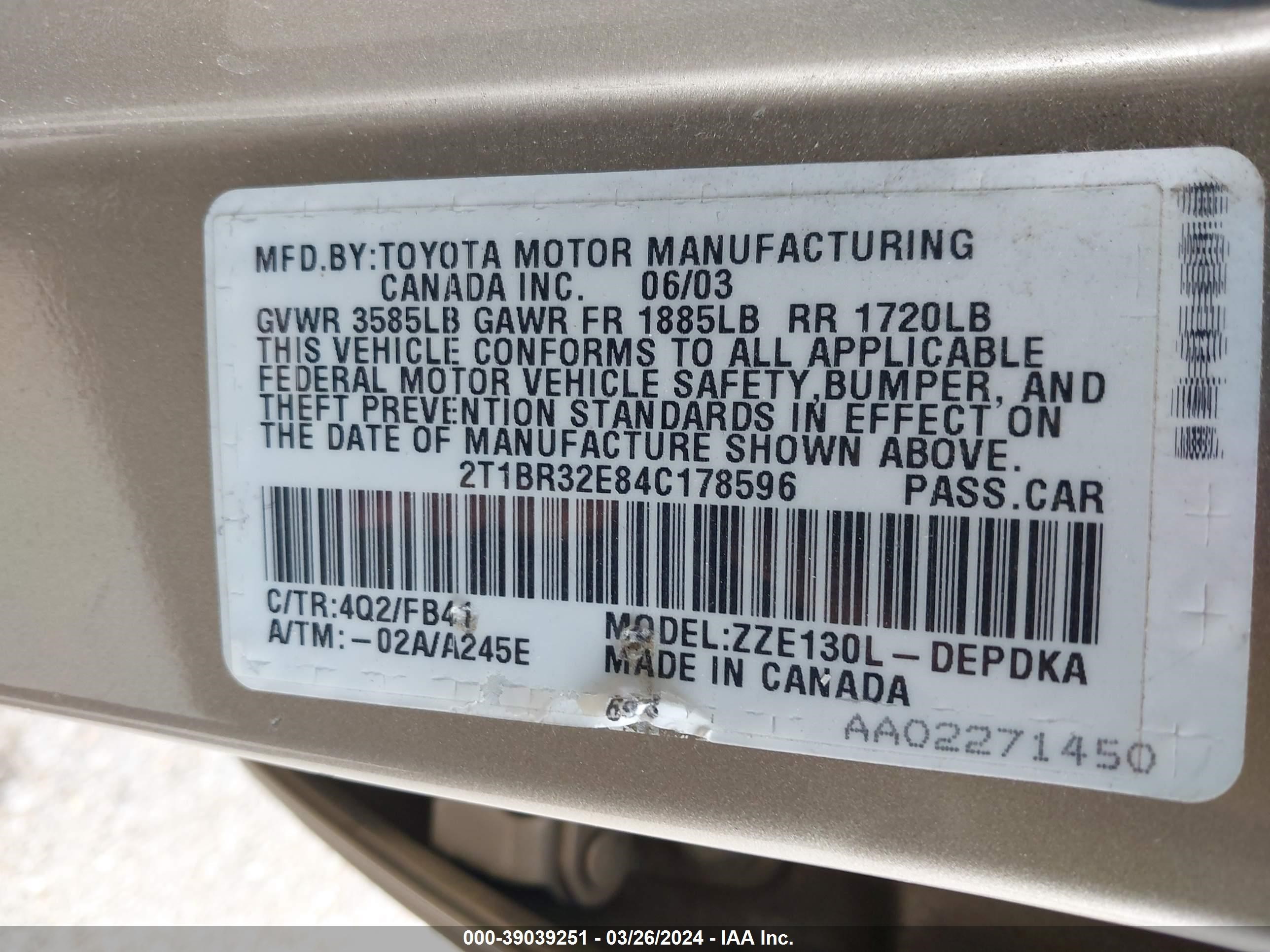 Photo 8 VIN: 2T1BR32E84C178596 - TOYOTA COROLLA 