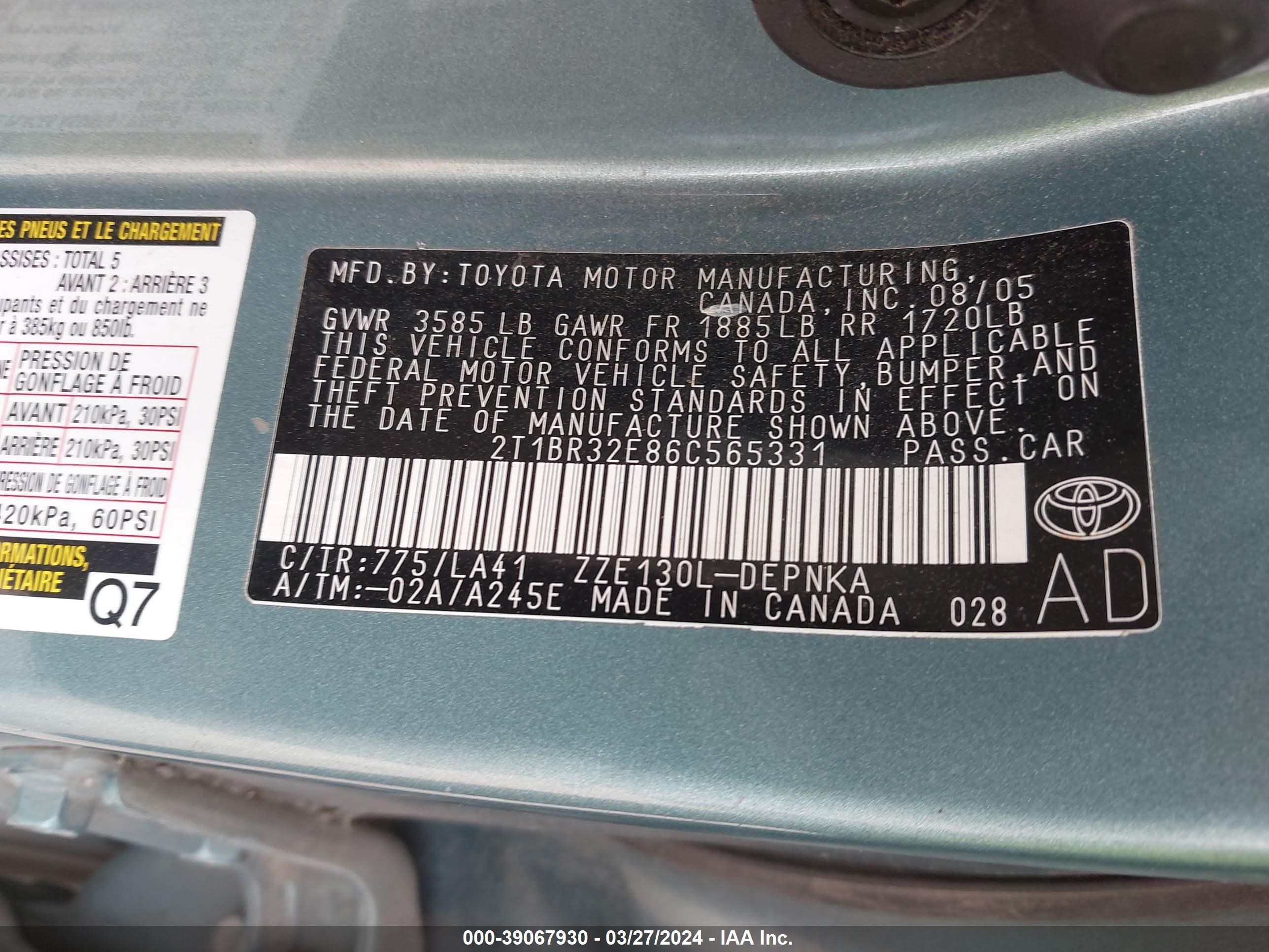 Photo 8 VIN: 2T1BR32E86C565331 - TOYOTA COROLLA 