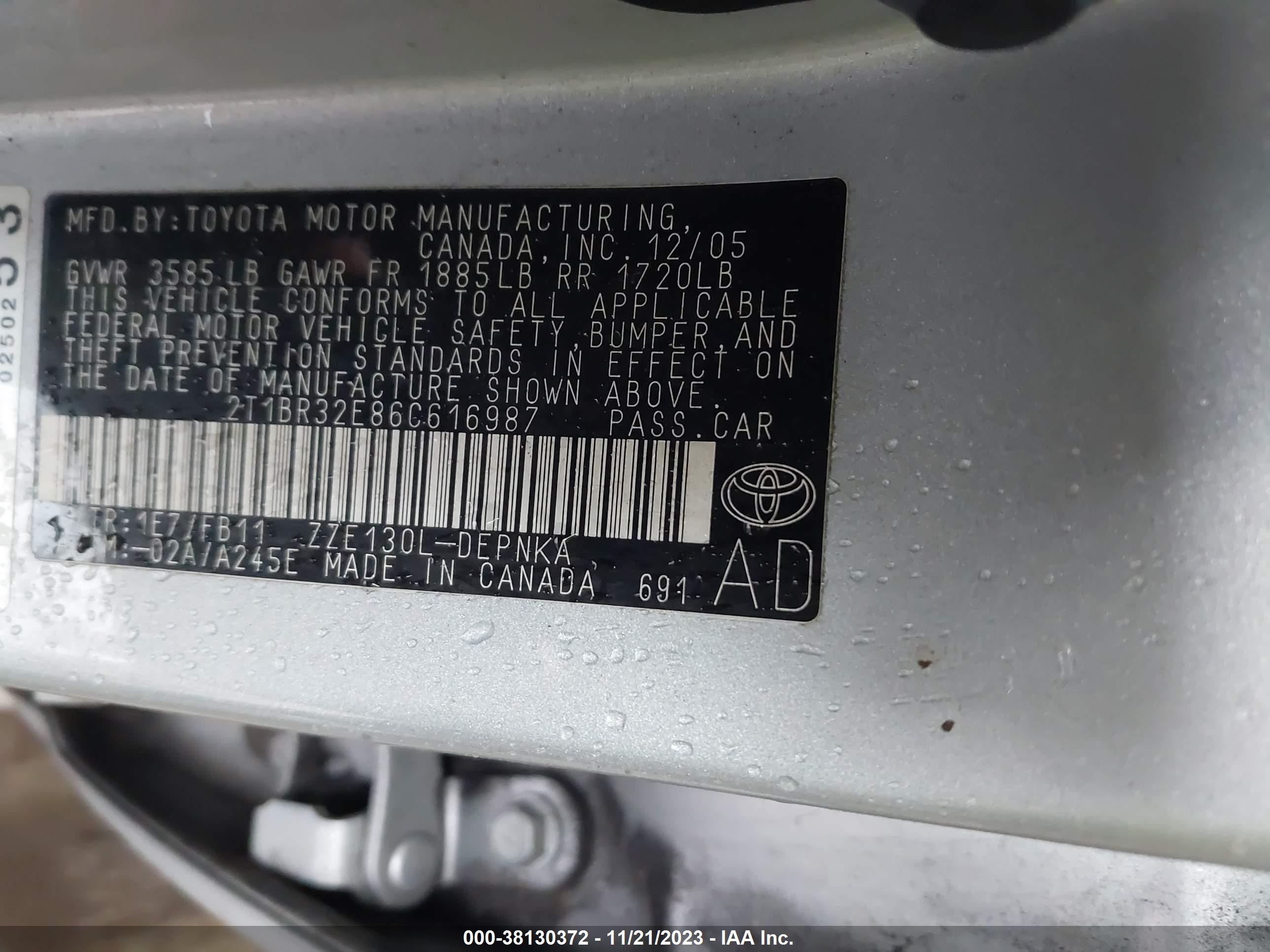 Photo 8 VIN: 2T1BR32E86C616987 - TOYOTA COROLLA 