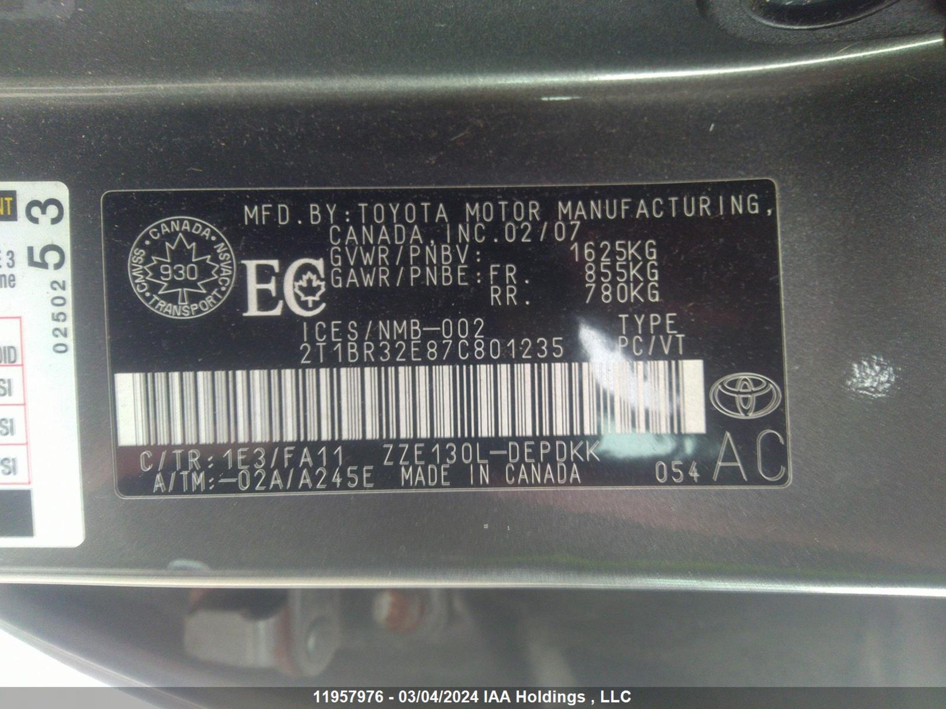 Photo 8 VIN: 2T1BR32E87C801235 - TOYOTA COROLLA 