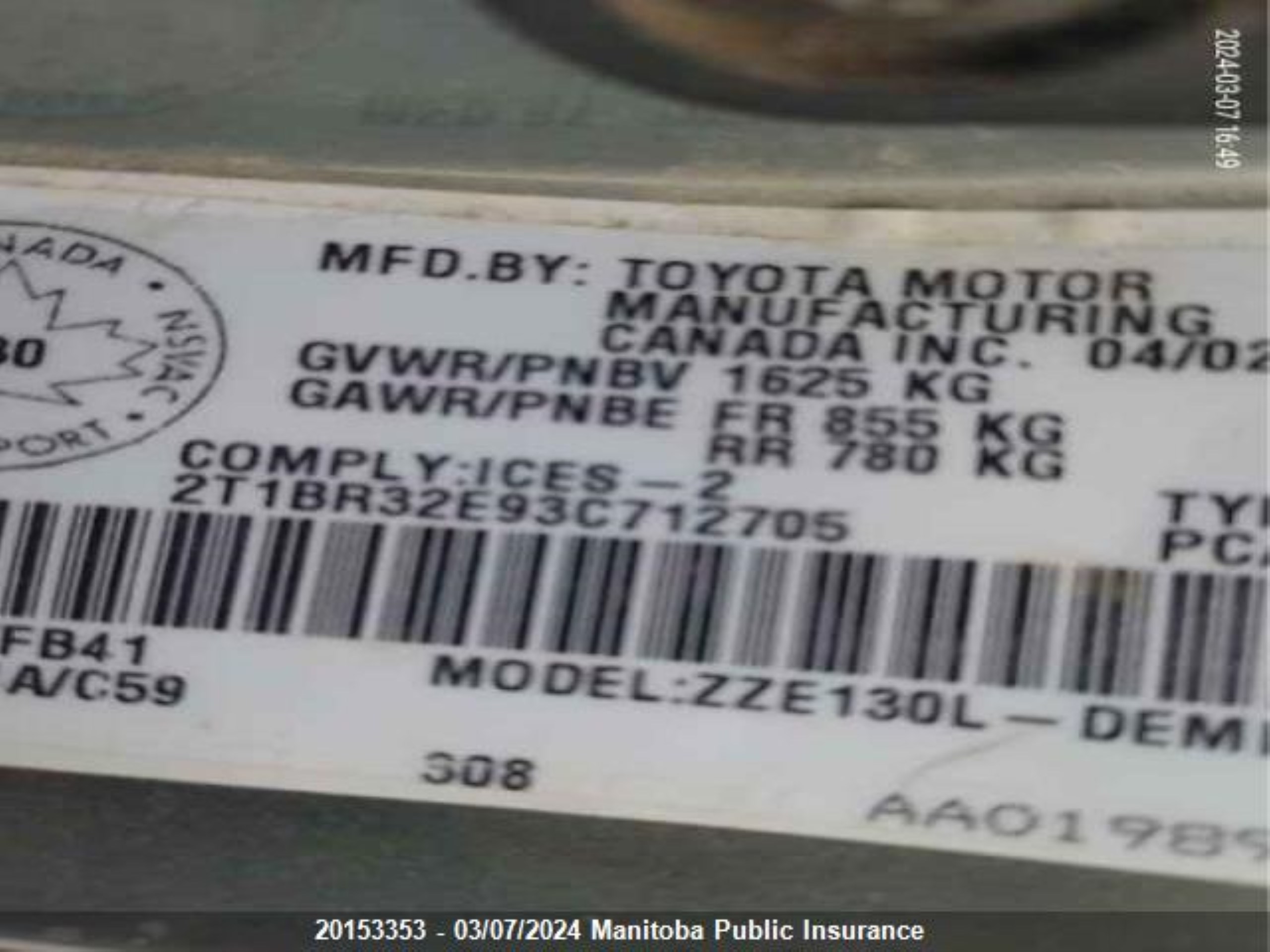 Photo 8 VIN: 2T1BR32E93C712705 - TOYOTA COROLLA 