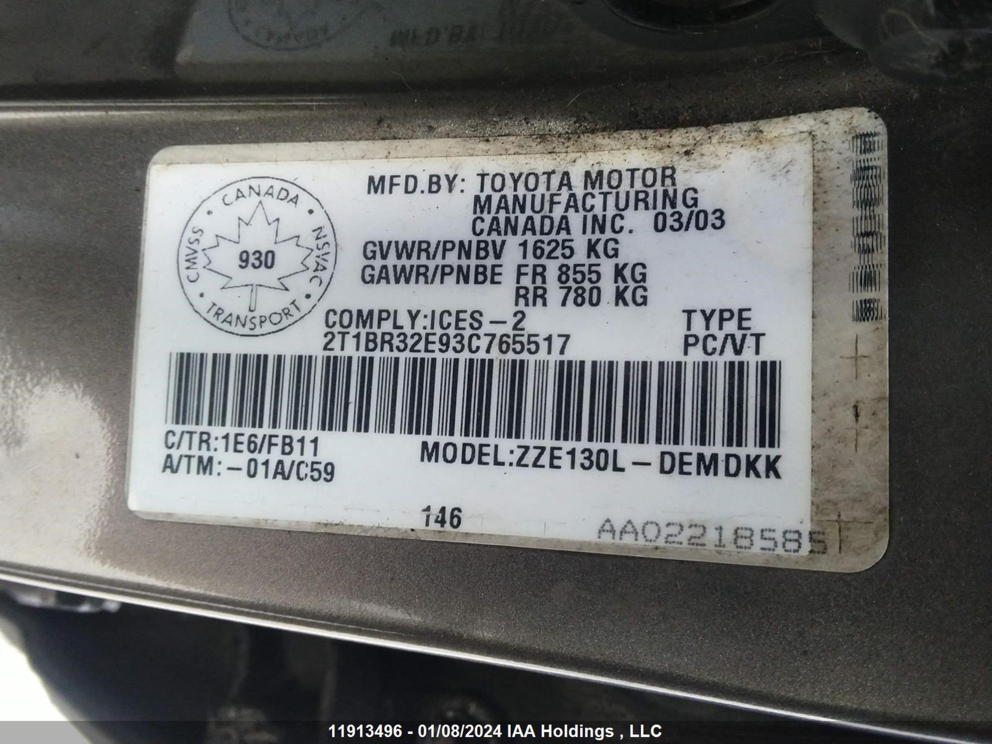 Photo 8 VIN: 2T1BR32E93C765517 - TOYOTA COROLLA 