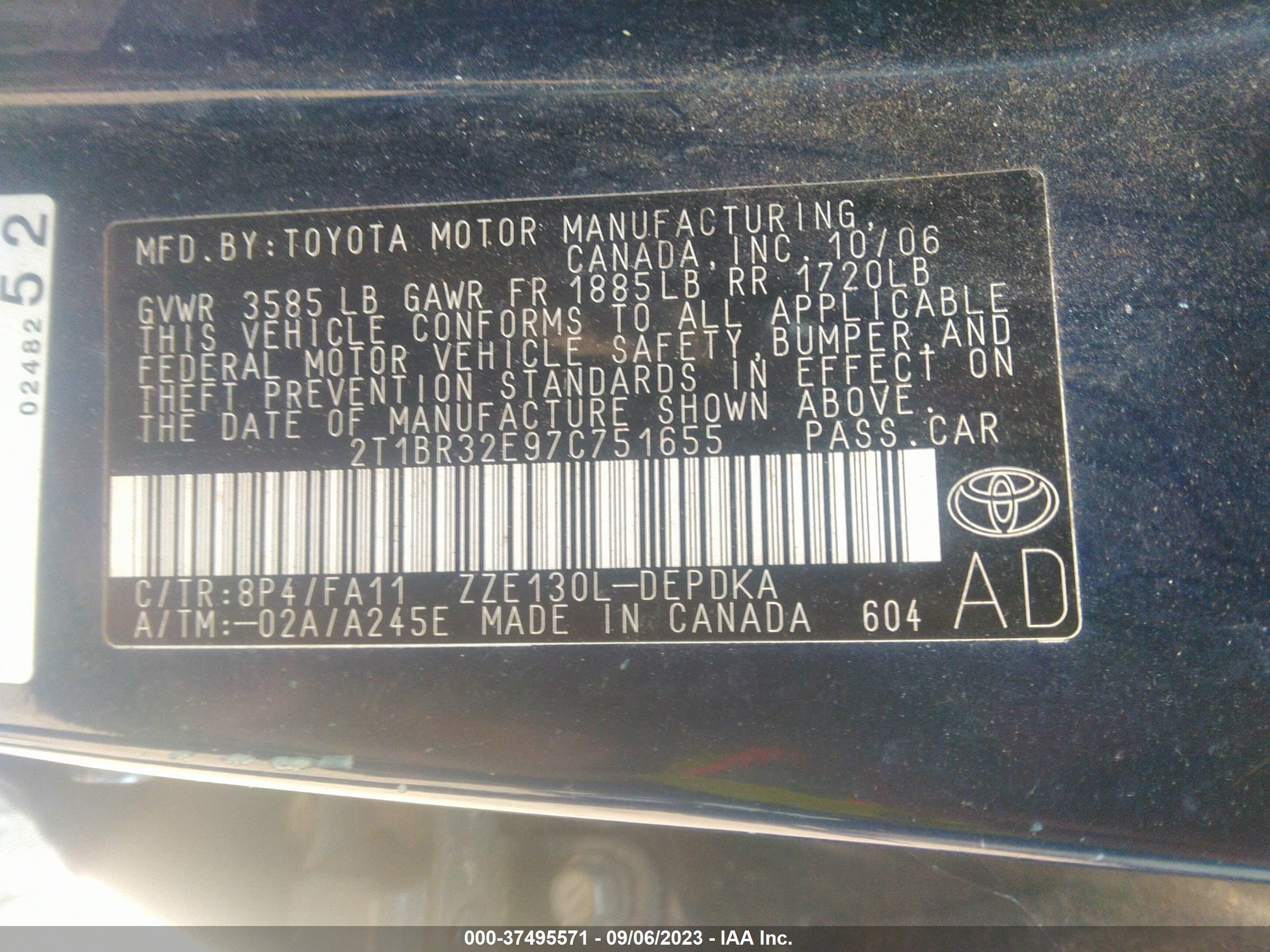 Photo 8 VIN: 2T1BR32E97C751655 - TOYOTA COROLLA 