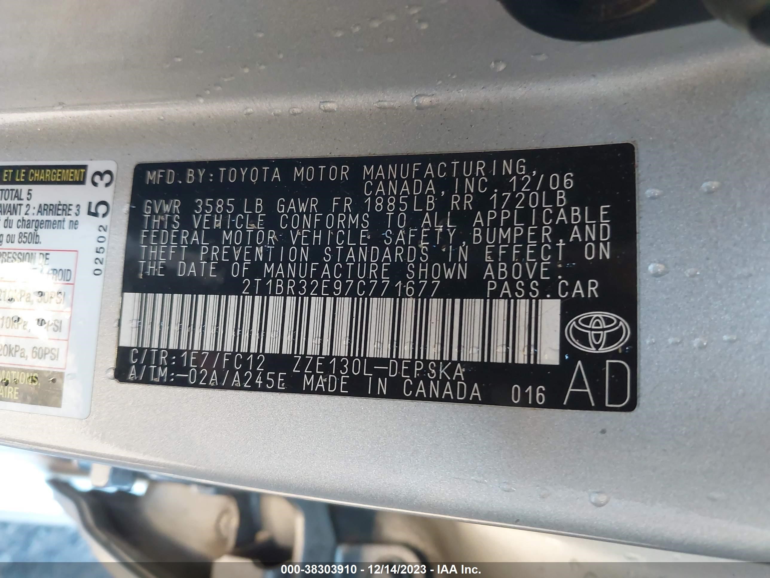 Photo 8 VIN: 2T1BR32E97C771677 - TOYOTA COROLLA 