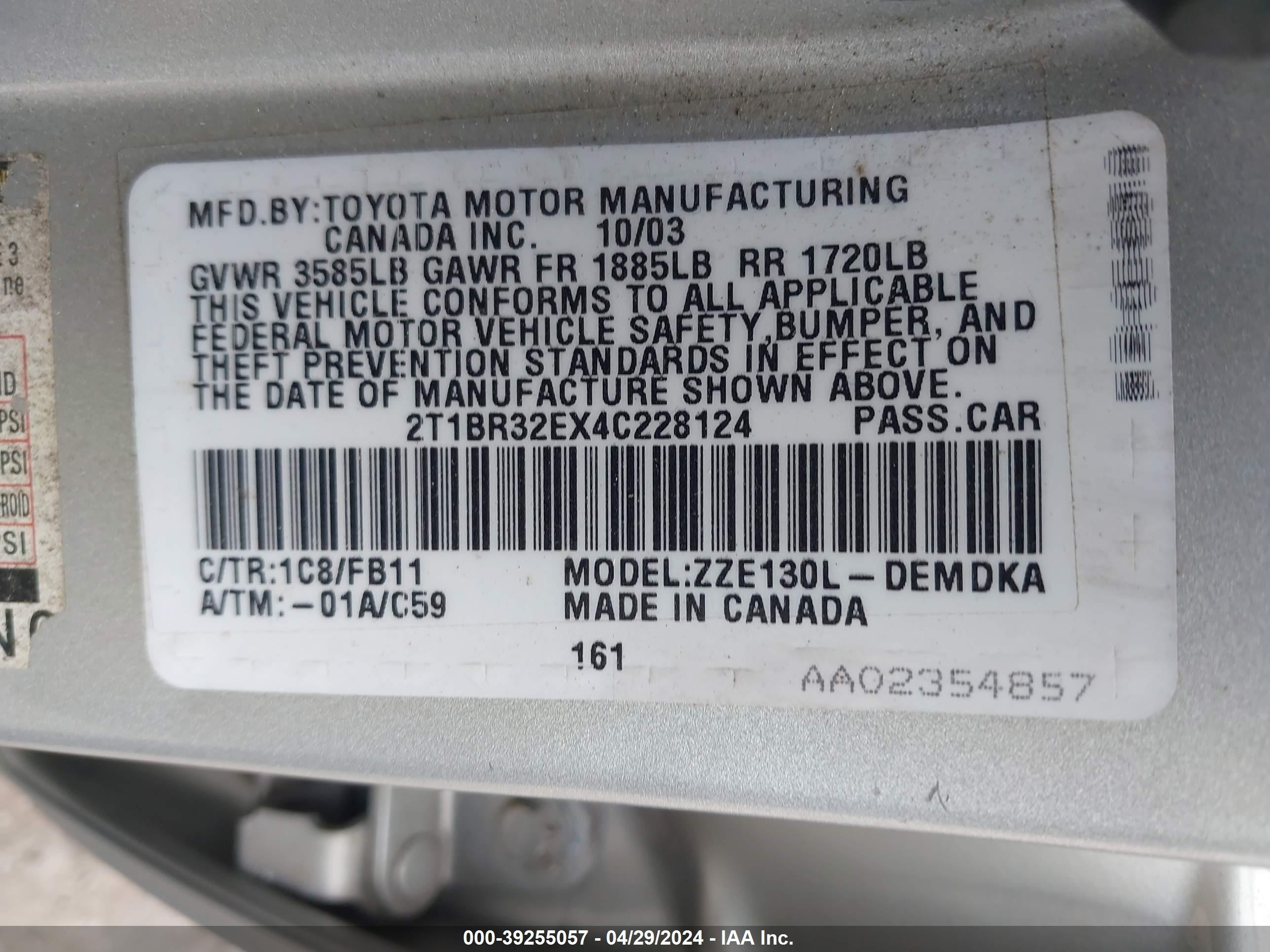 Photo 8 VIN: 2T1BR32EX4C228124 - TOYOTA COROLLA 