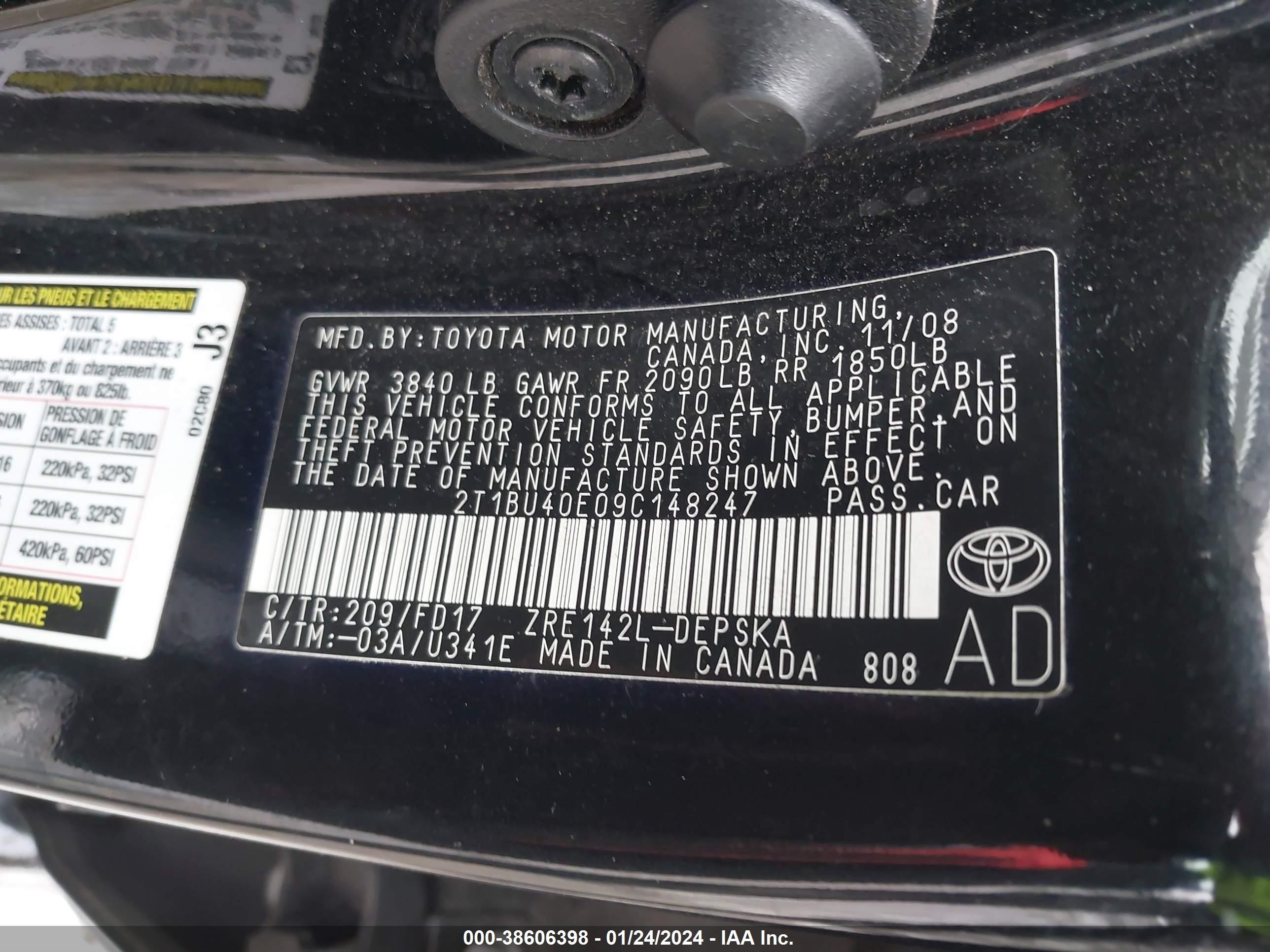 Photo 8 VIN: 2T1BU40E09C148247 - TOYOTA COROLLA 