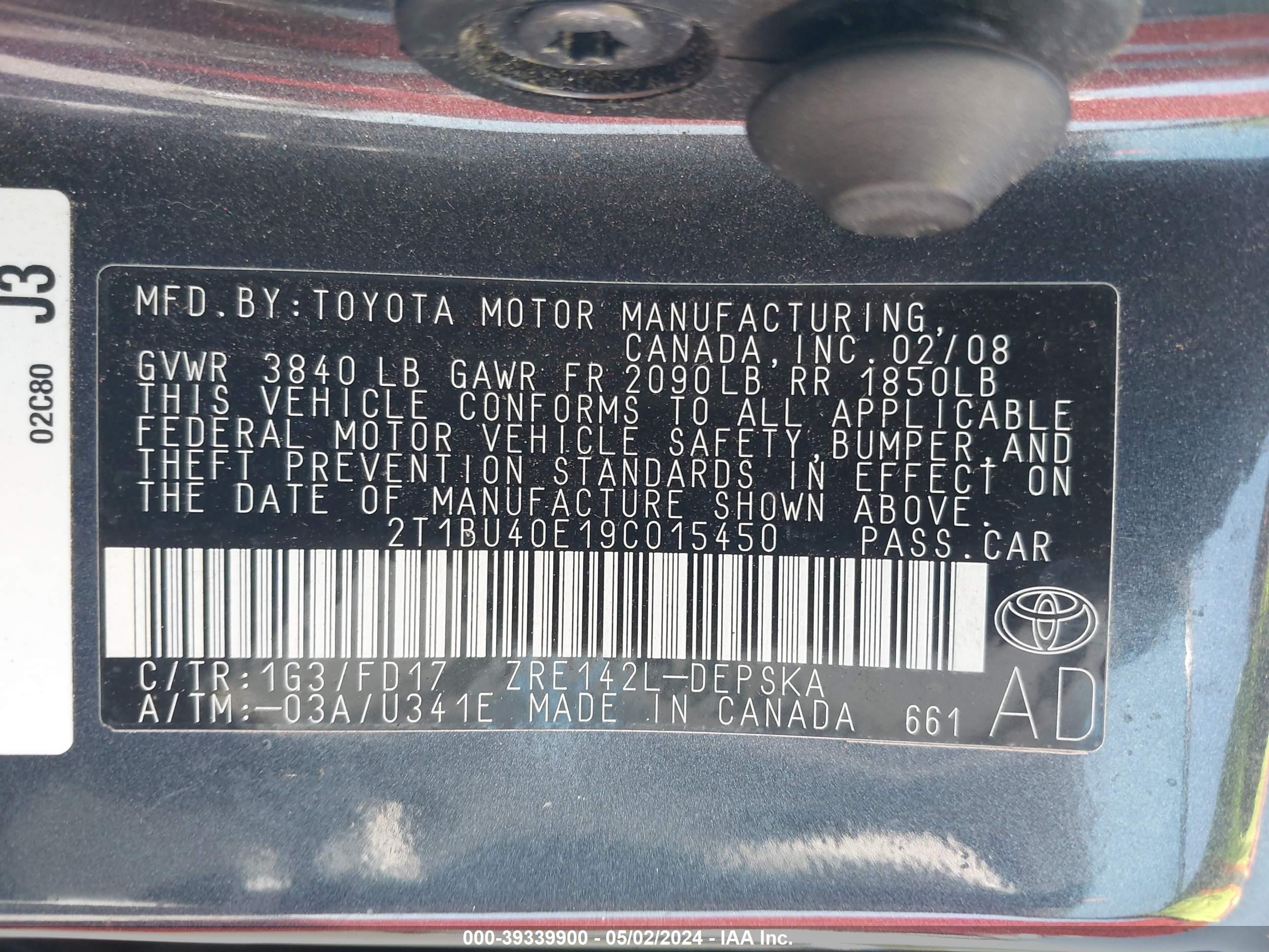 Photo 8 VIN: 2T1BU40E19C015450 - TOYOTA COROLLA 