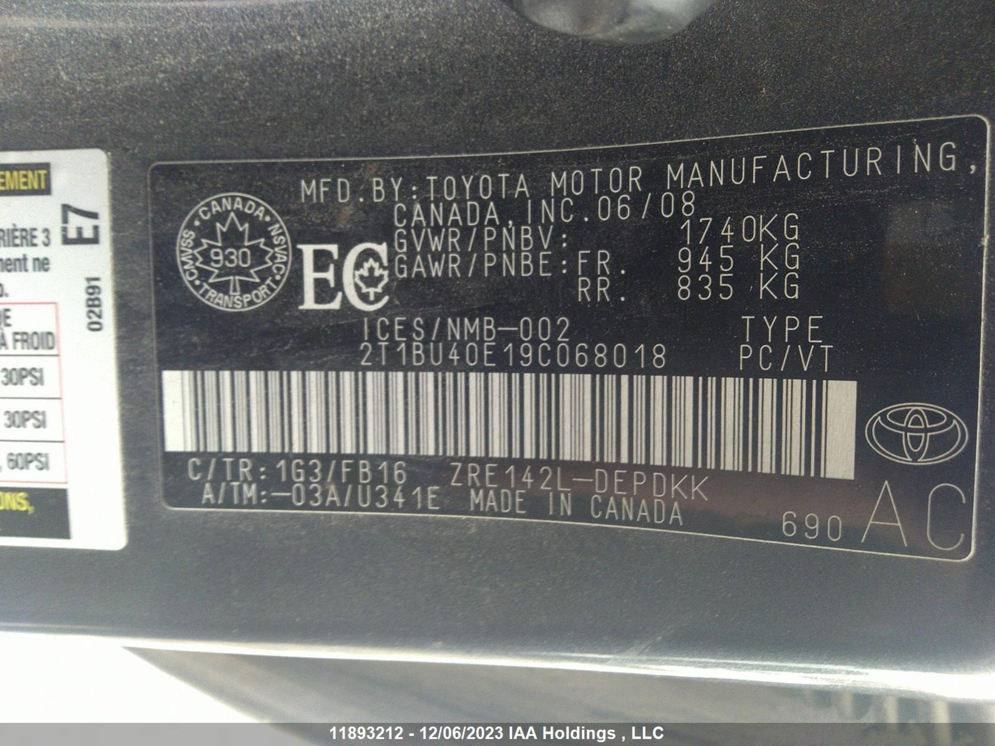 Photo 8 VIN: 2T1BU40E19C068018 - TOYOTA COROLLA 