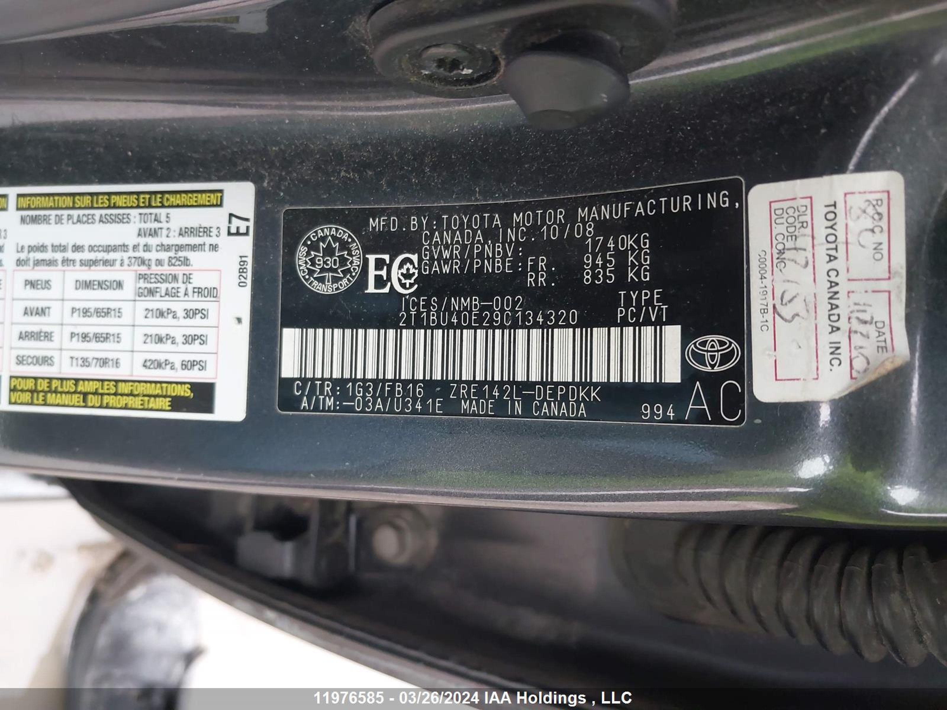 Photo 8 VIN: 2T1BU40E29C134320 - TOYOTA COROLLA 