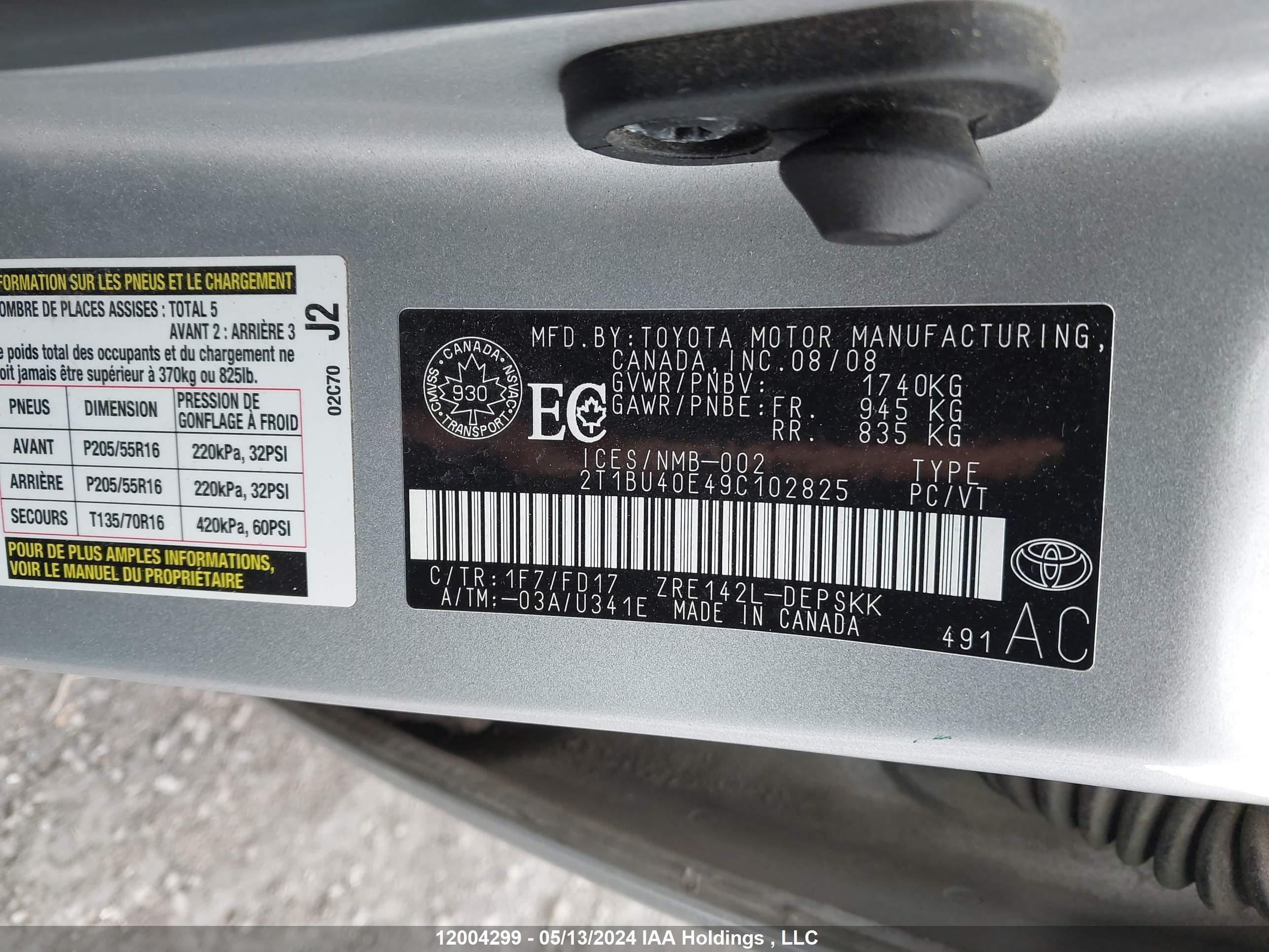 Photo 8 VIN: 2T1BU40E49C102825 - TOYOTA COROLLA 