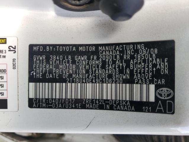 Photo 11 VIN: 2T1BU40E49C106230 - TOYOTA COROLLA 