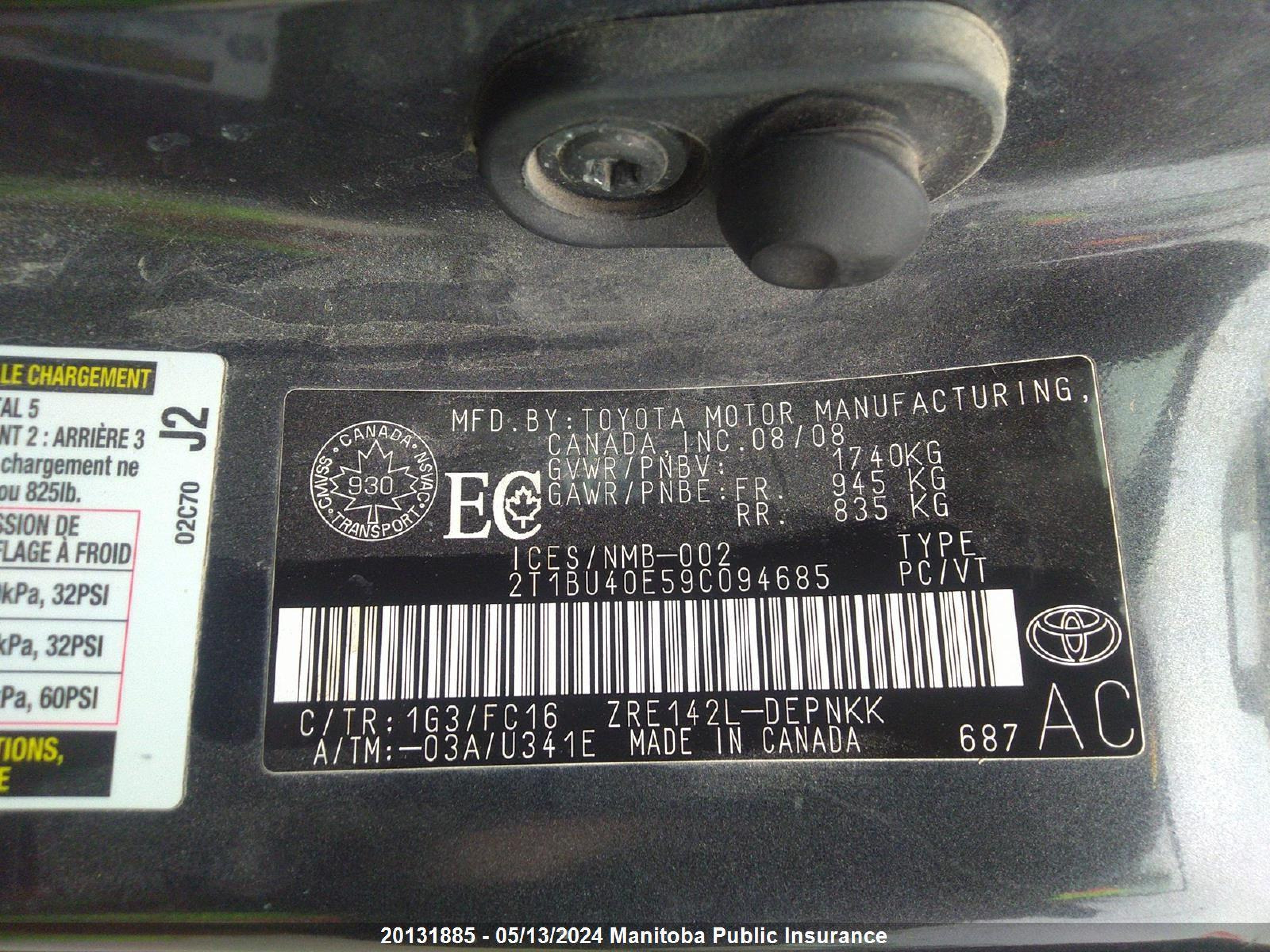 Photo 8 VIN: 2T1BU40E59C094685 - TOYOTA COROLLA 