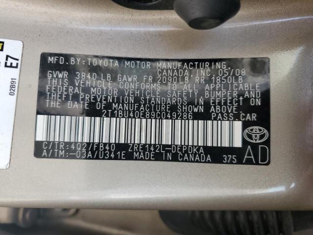 Photo 12 VIN: 2T1BU40E89C049286 - TOYOTA COROLLA 